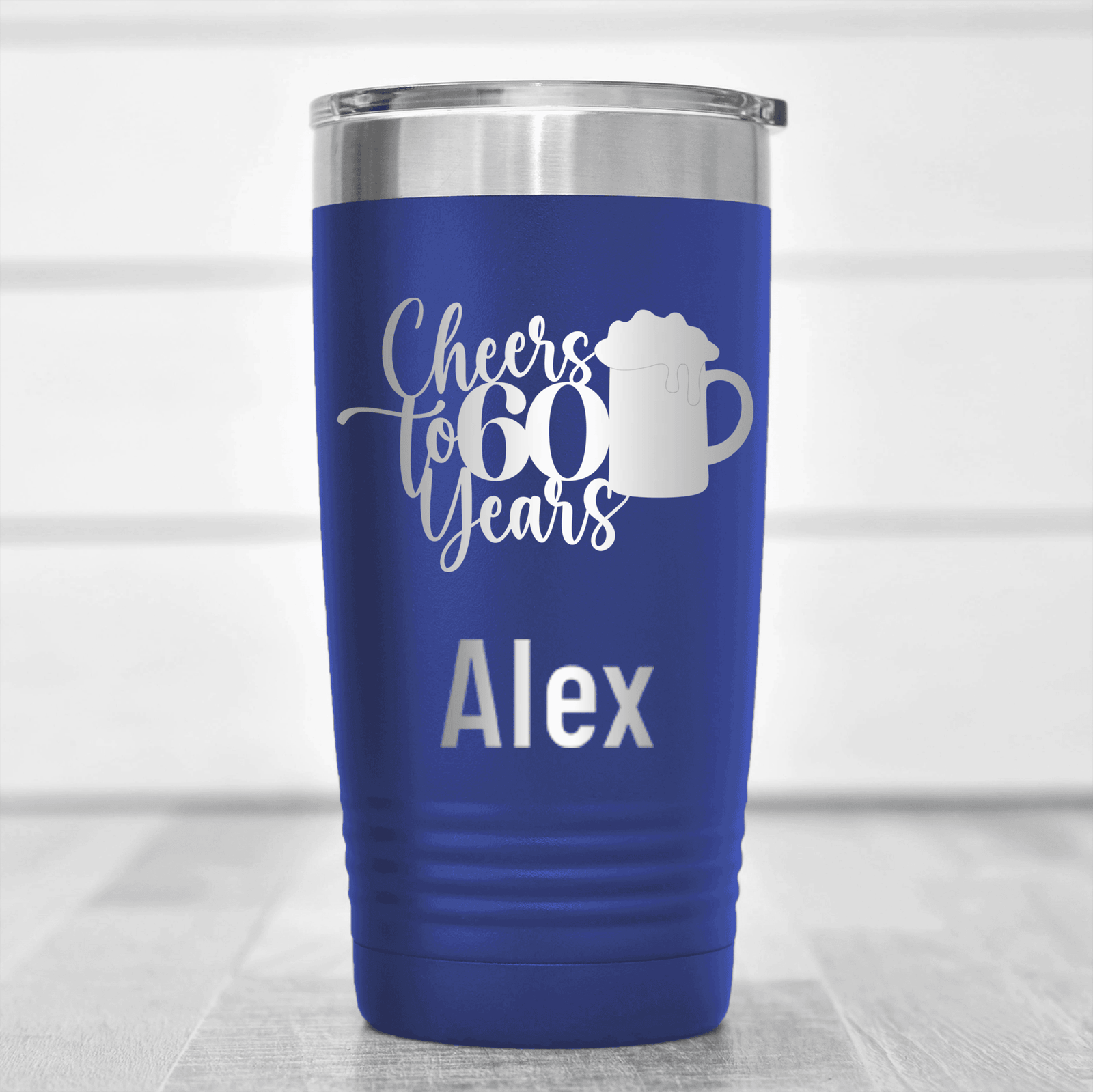 Blue Birthday Tumbler With Cheers To Sixty Beer Design