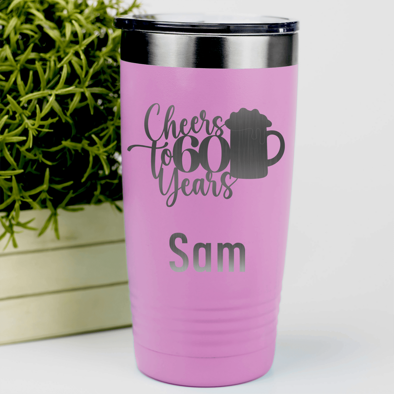 Pink Birthday Tumbler With Cheers To Sixty Beer Design