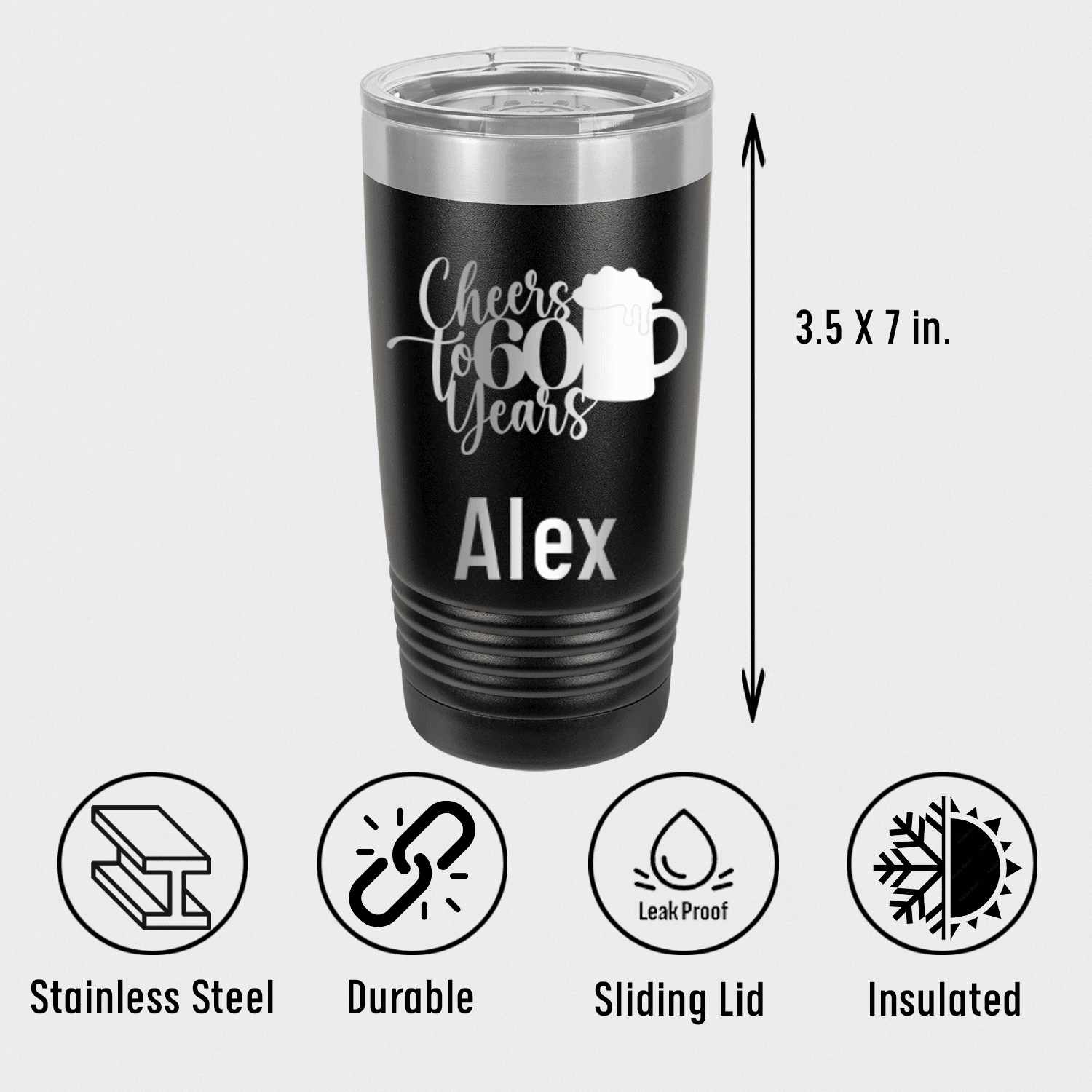 Personalized Cheers To Sixty Beer Tumbler for her, Customized Gifts for Women by Groovy Girl Gifts