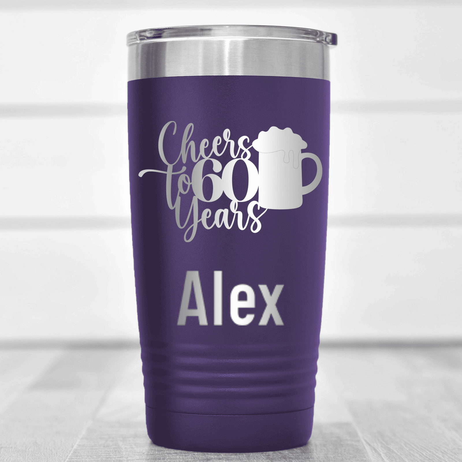 Purple Birthday Tumbler With Cheers To Sixty Beer Design