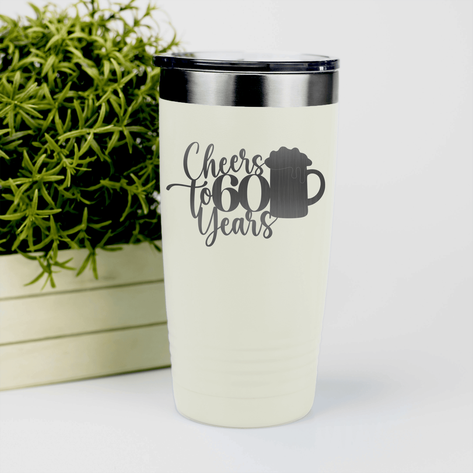 White birthday tumbler Cheers To Sixty Beer