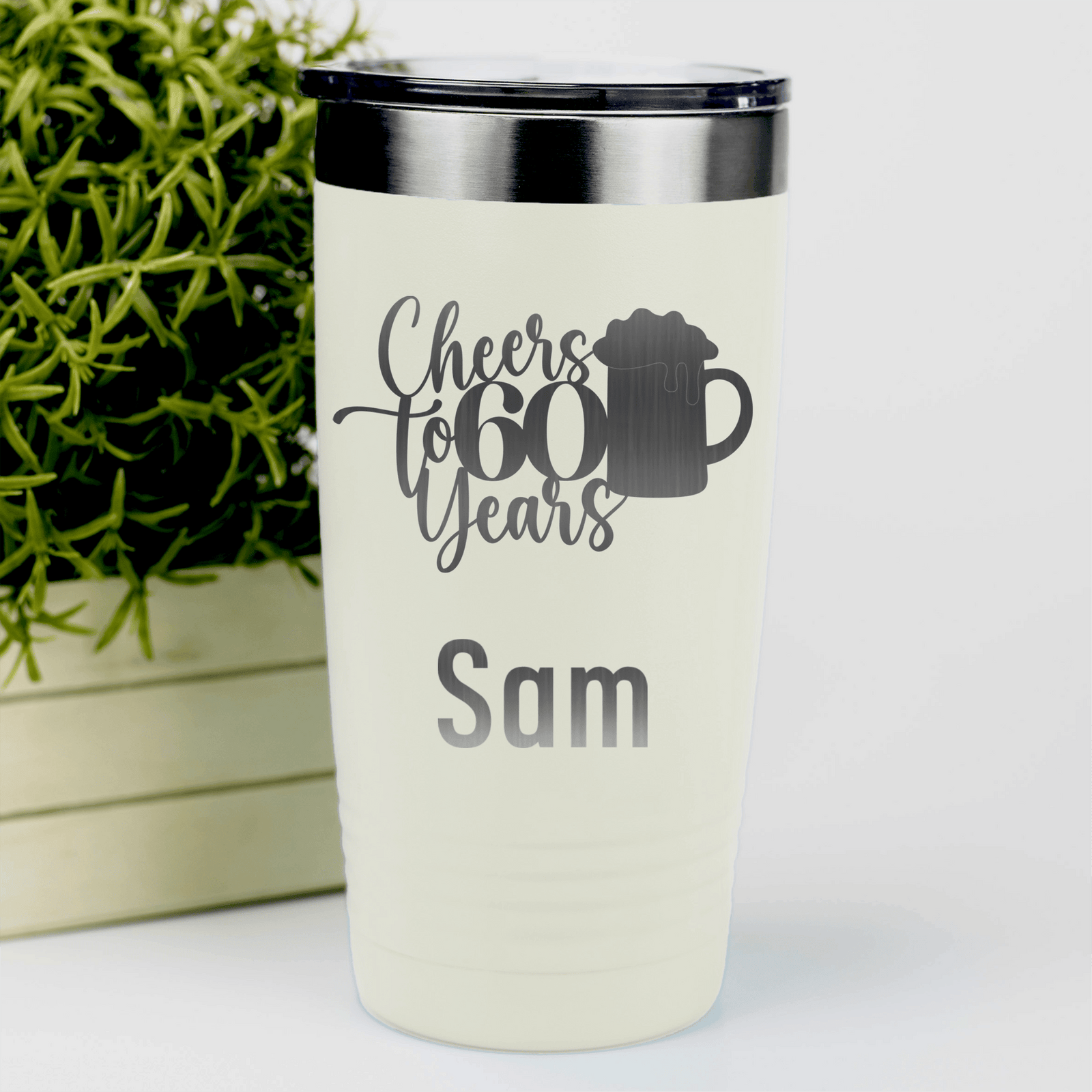 White Birthday Tumbler With Cheers To Sixty Beer Design