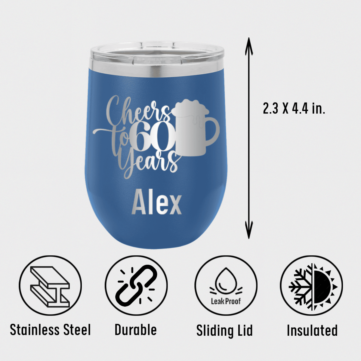 Personalized Cheers To Sixty Beer Wine Tumbler for her, Customized Gifts for Women by Groovy Girl Gifts