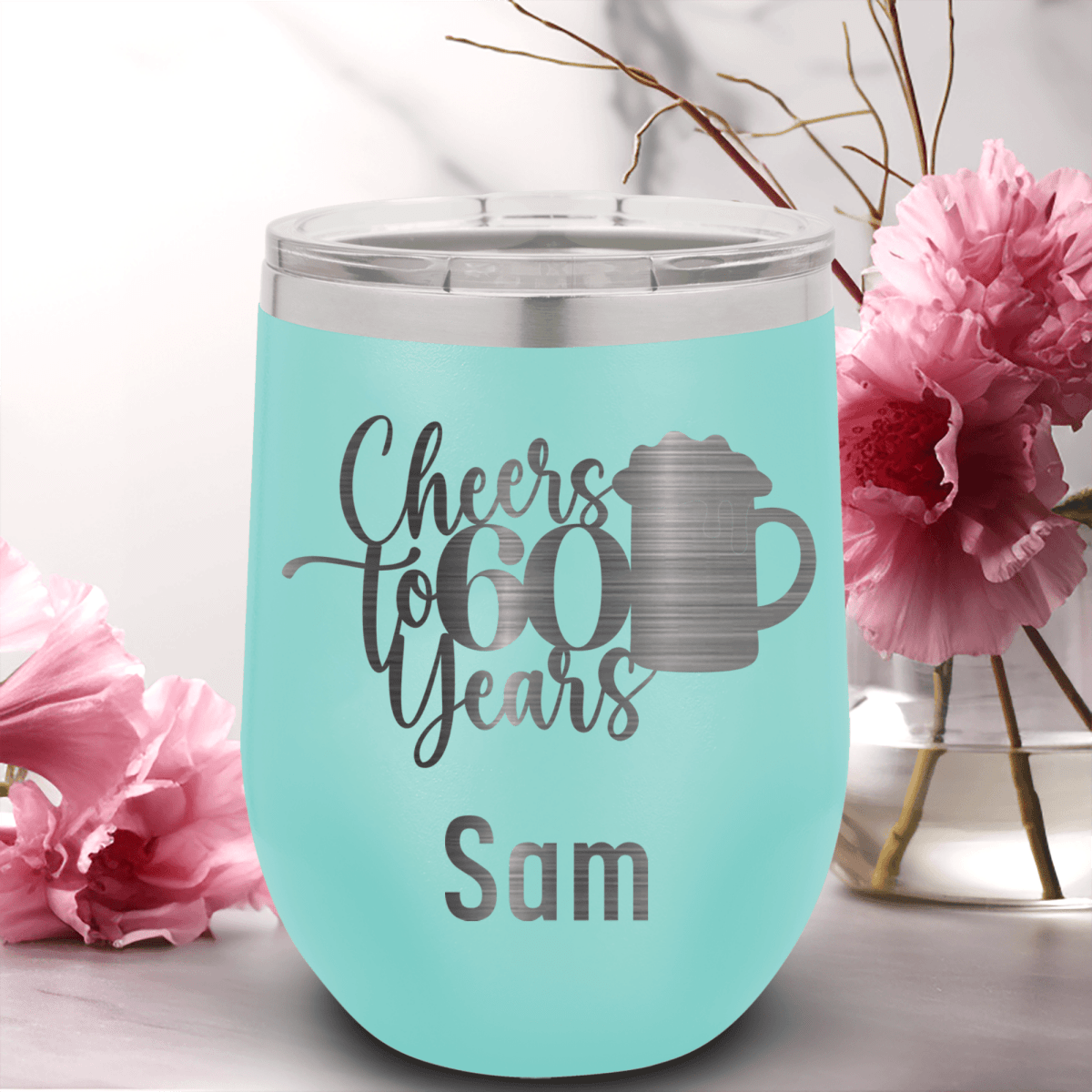 Personalized Cheers To Sixty Beer Wine Tumbler for her, Customized Gifts for Women by Groovy Girl Gifts