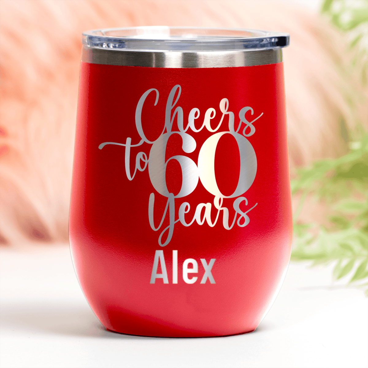 Personalized Cheers To Sixty Years Wine Tumbler for her, Customized Gifts for Women by Groovy Girl Gifts