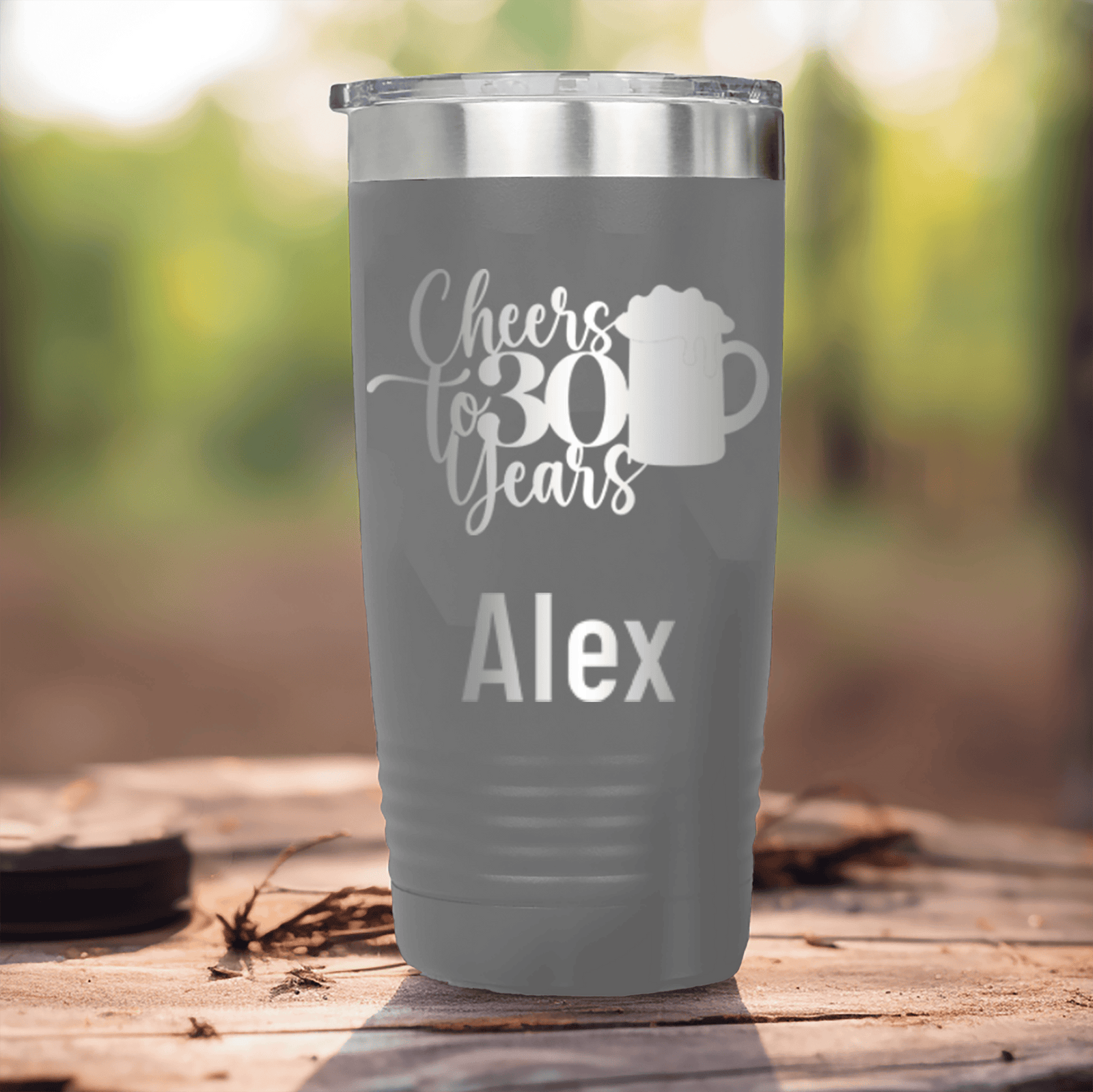 Grey Birthday Tumbler With Cheers To Thirty Beer Design
