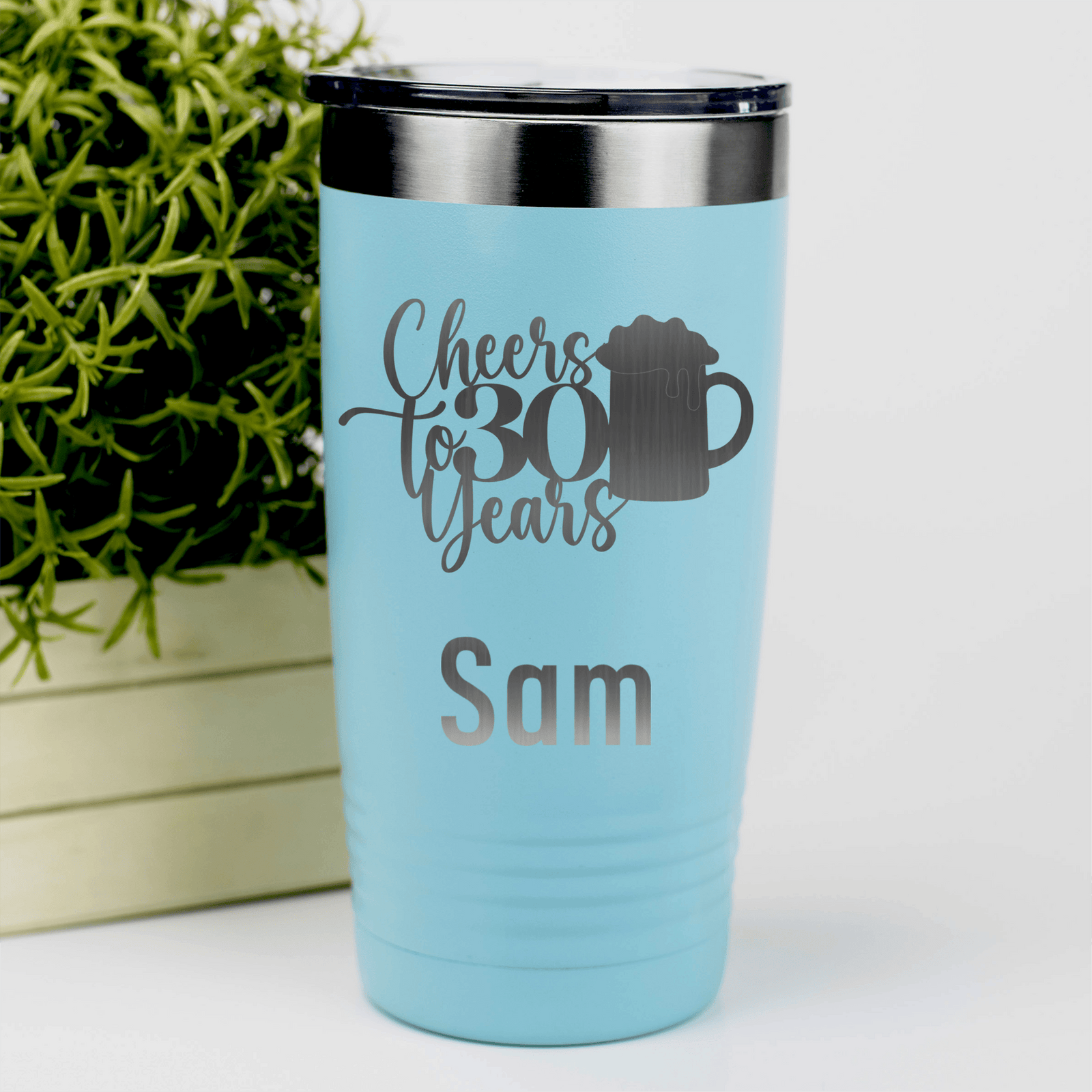 Teal Birthday Tumbler With Cheers To Thirty Beer Design