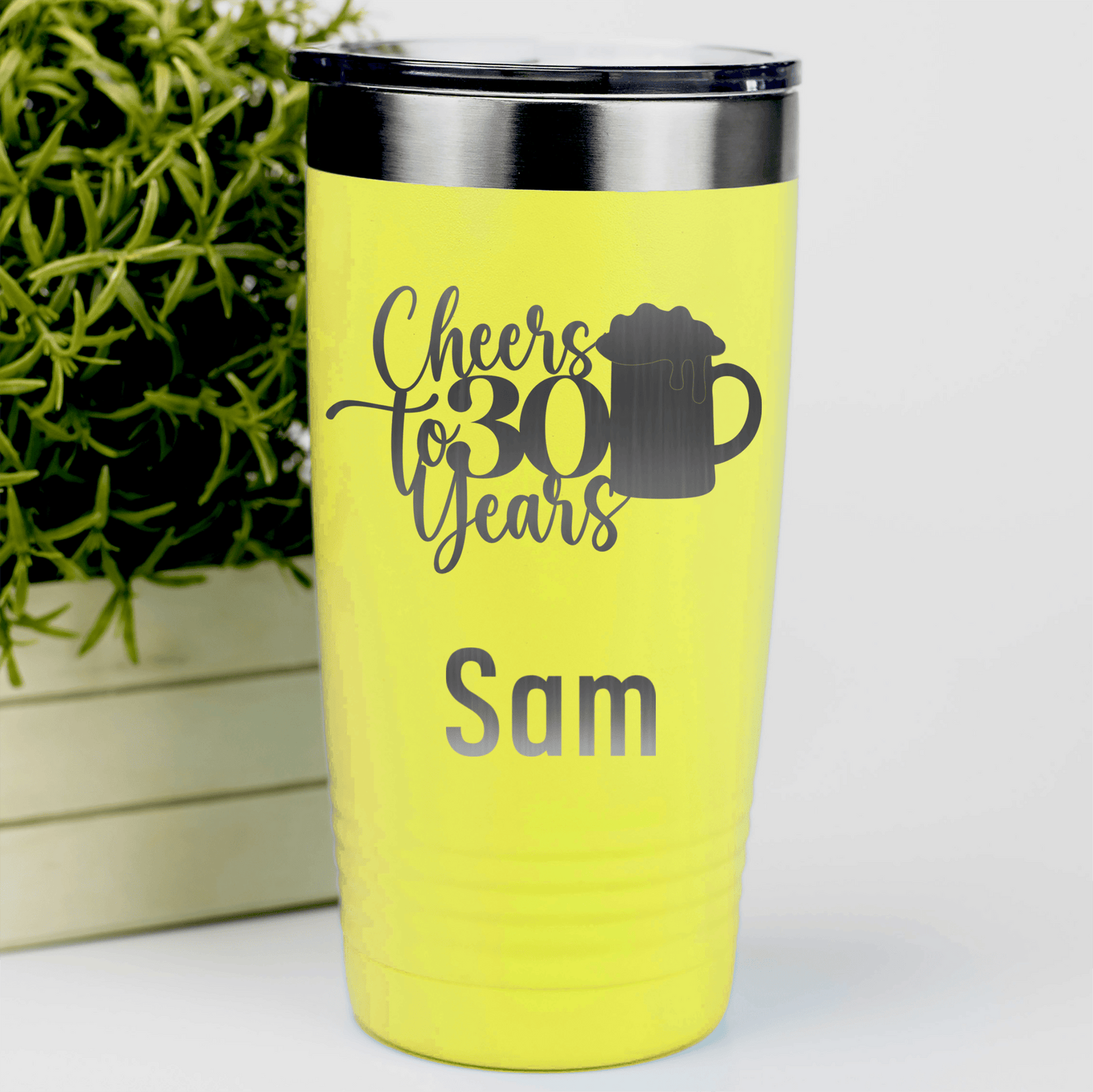 Yellow Birthday Tumbler With Cheers To Thirty Beer Design
