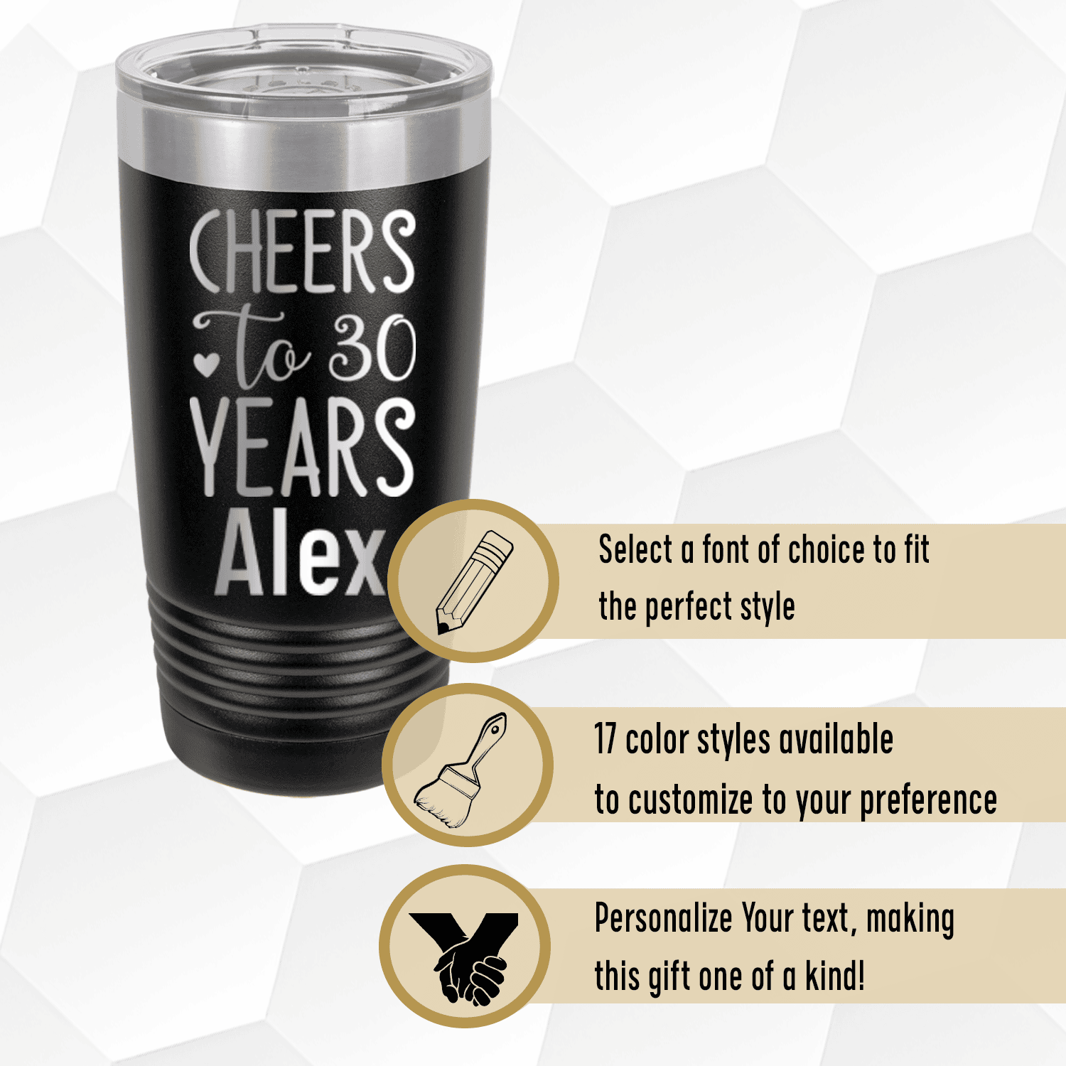 Personalized Cheers To Thirty Tumbler for her, Customized Gifts for Women by Groovy Girl Gifts