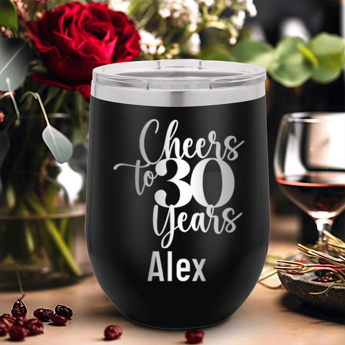 Personalized Cheers To Thirty Years Wine Tumbler for her, Customized Gifts for Women by Groovy Girl Gifts