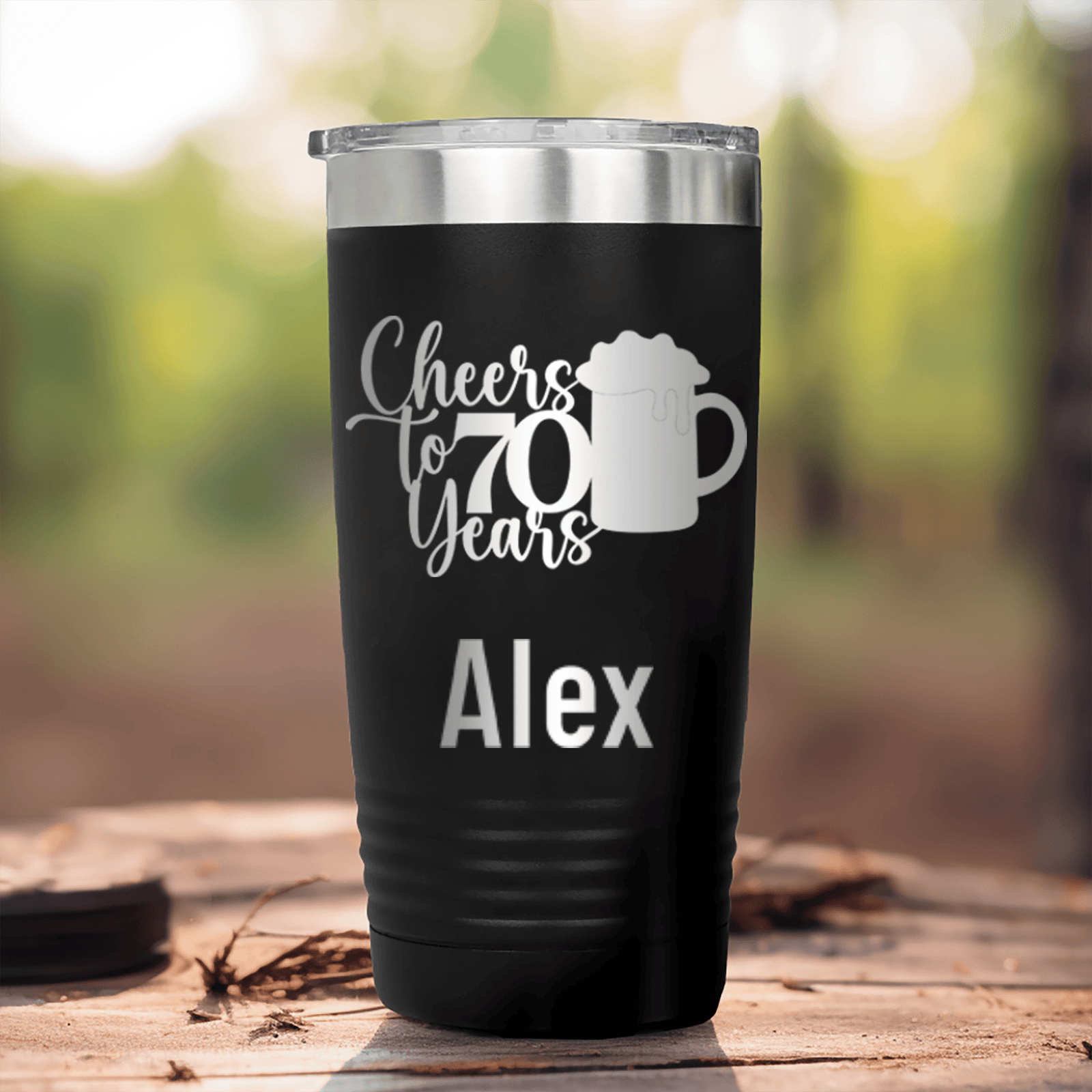 Black Birthday Tumbler With Cheers To 70 Years Beer Design