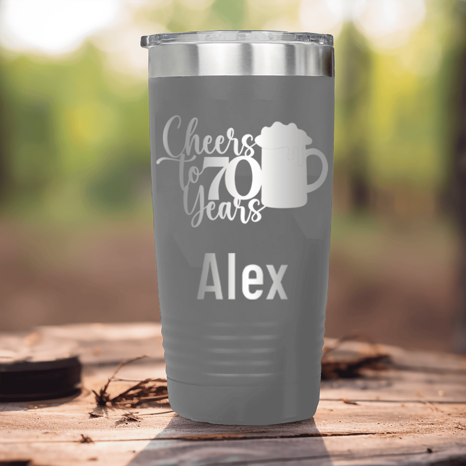 Grey Birthday Tumbler With Cheers To 70 Years Beer Design