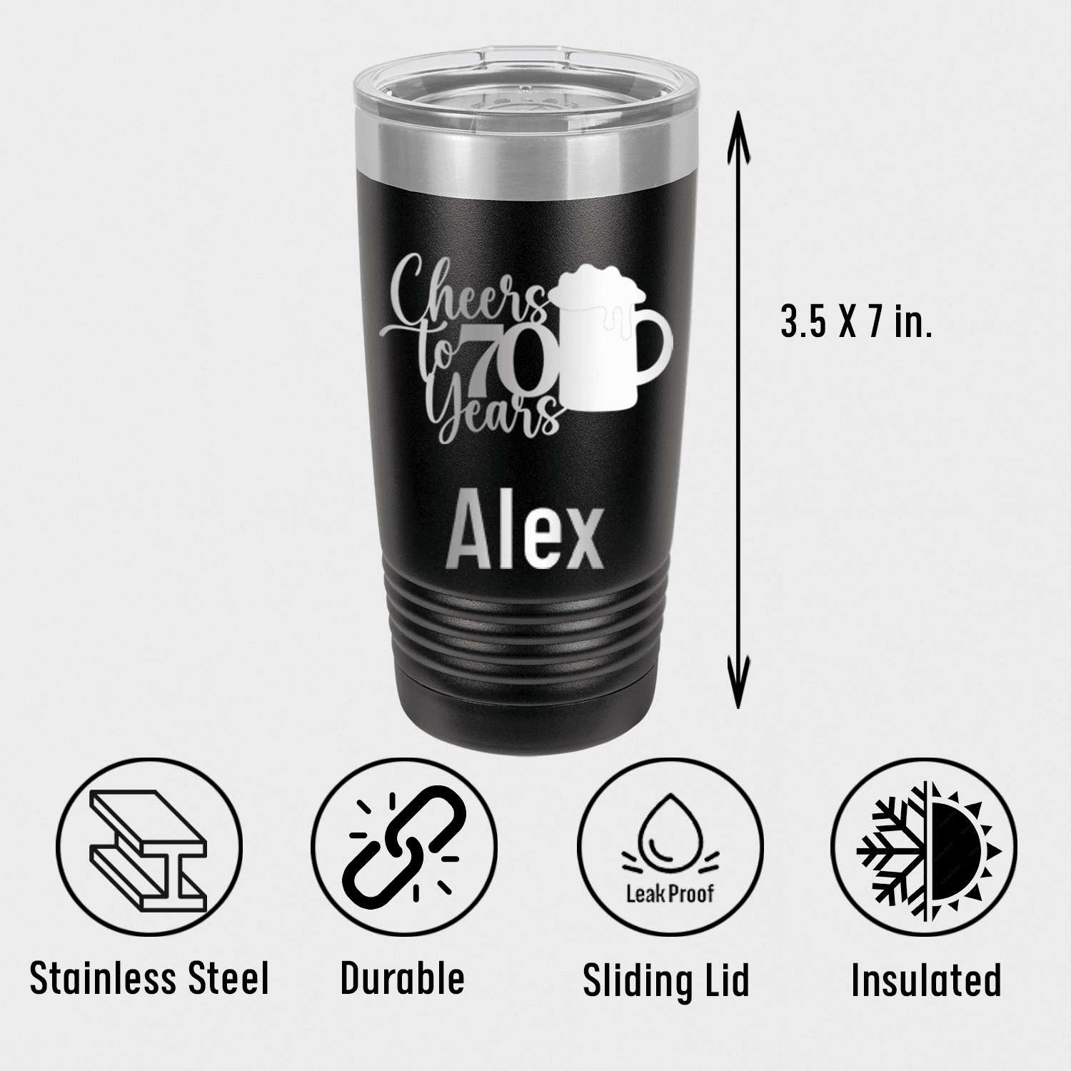 Personalized Cheers to 70 Years Beer Tumbler for her, Customized Gifts for Women by Groovy Girl Gifts