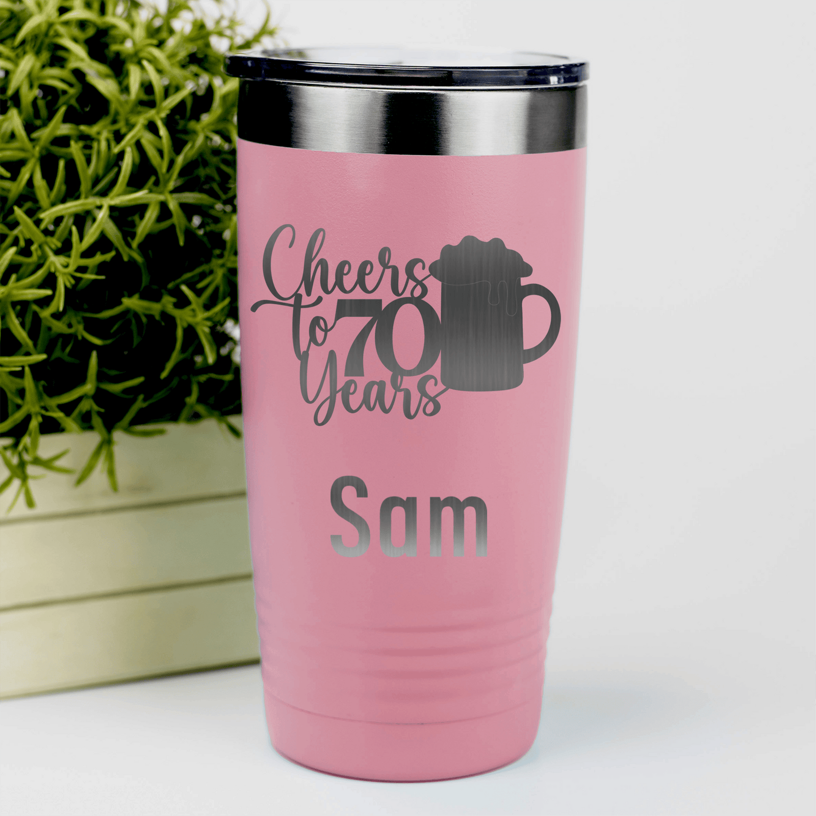 Salmon Birthday Tumbler With Cheers To 70 Years Beer Design