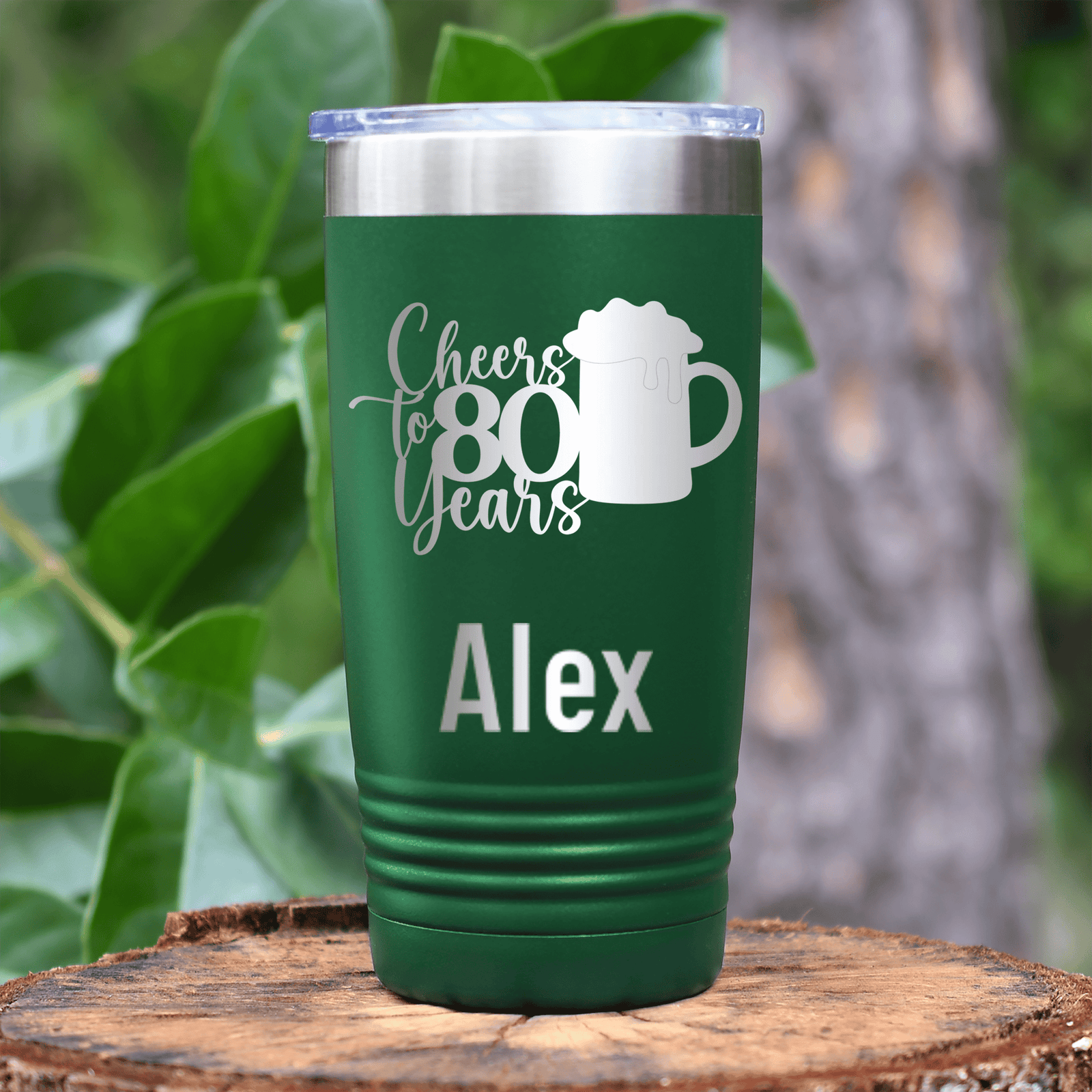 Green Birthday Tumbler With Cheers To 80 Years Beer Design