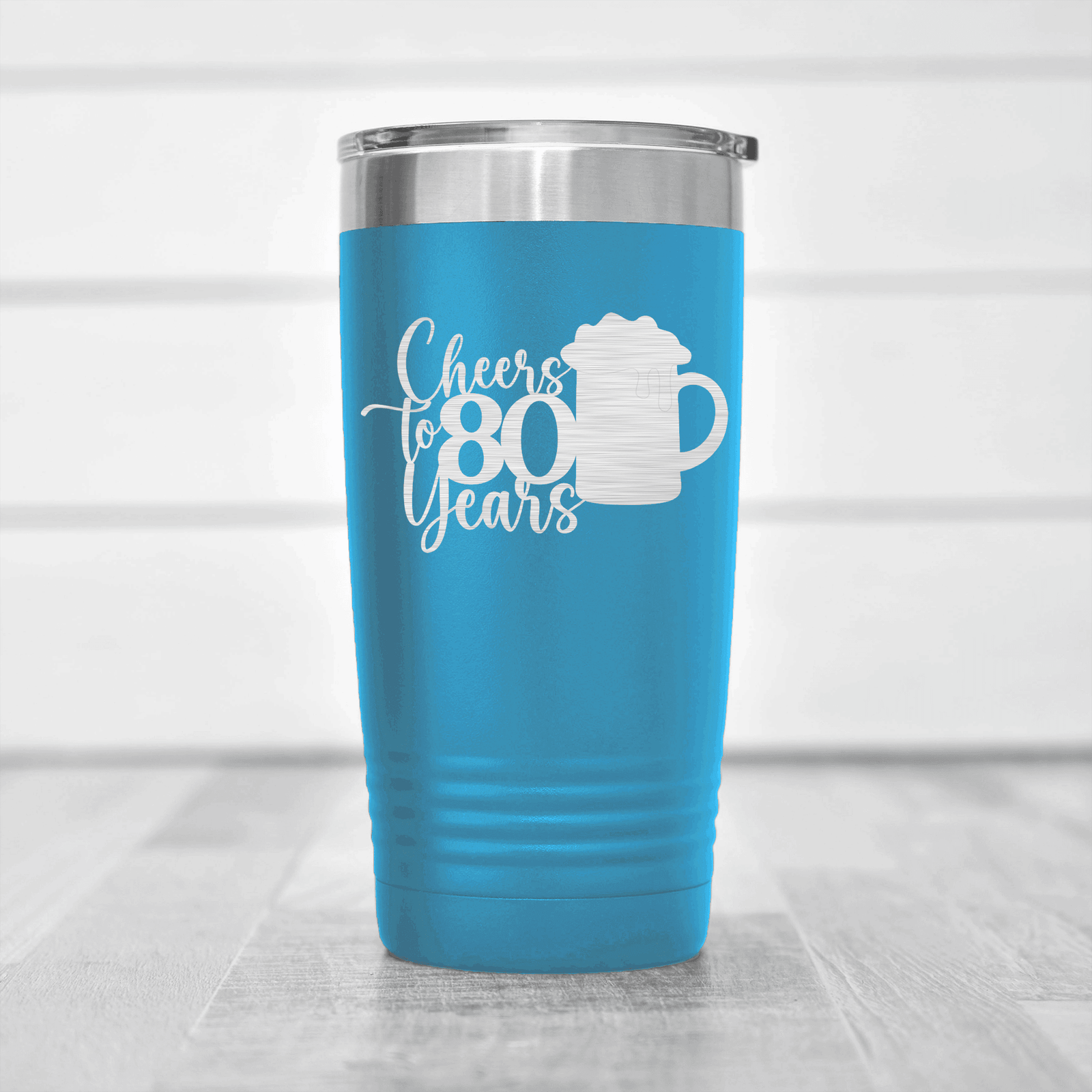 Light Blue birthday tumbler Cheers to 80 Years Beer