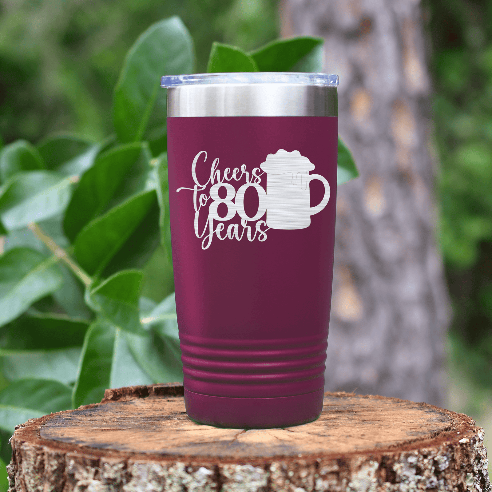 Maroon birthday tumbler Cheers to 80 Years Beer