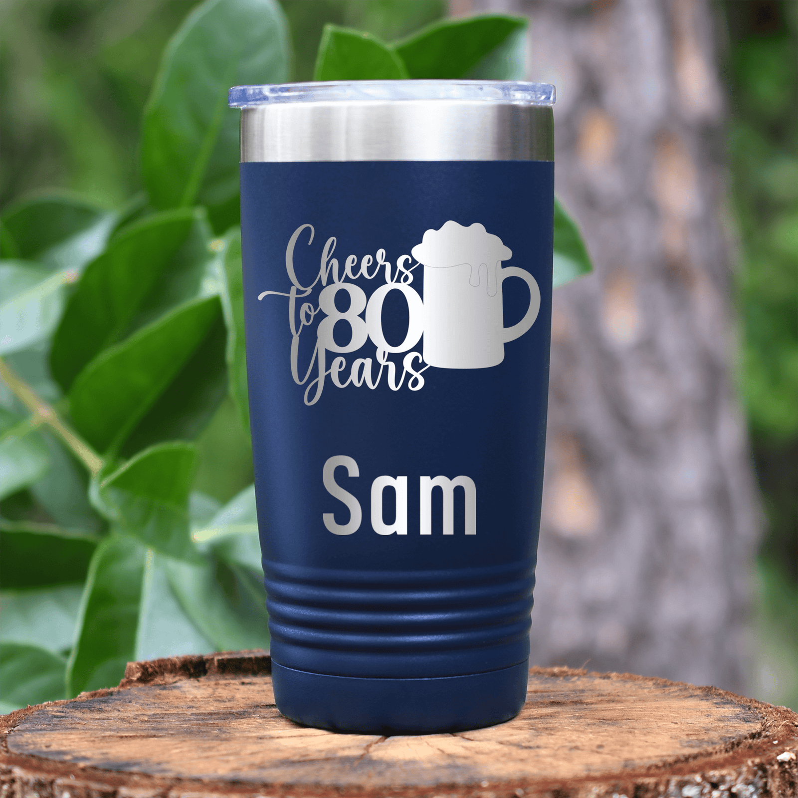 Navy Birthday Tumbler With Cheers To 80 Years Beer Design