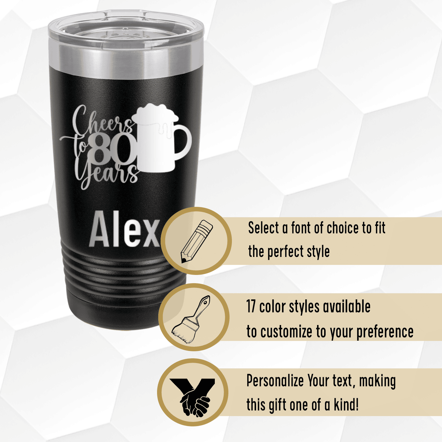 Personalized Cheers to 80 Years Beer Tumbler for her, Customized Gifts for Women by Groovy Girl Gifts