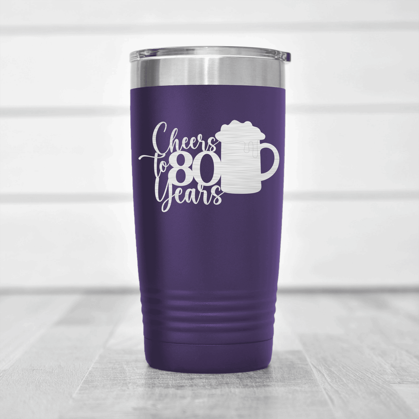 Purple birthday tumbler Cheers to 80 Years Beer