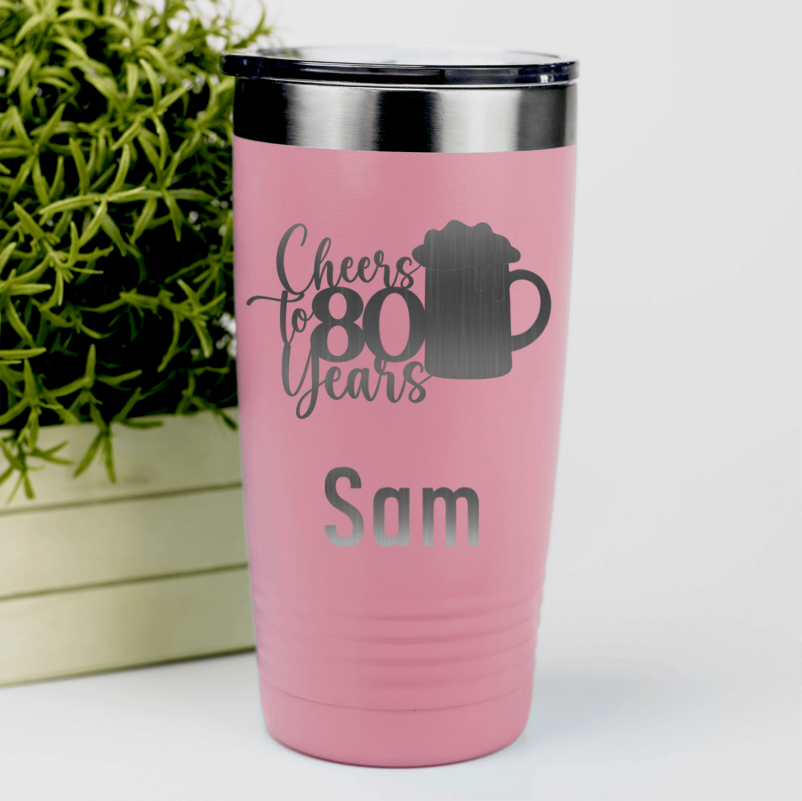 Salmon Birthday Tumbler With Cheers To 80 Years Beer Design