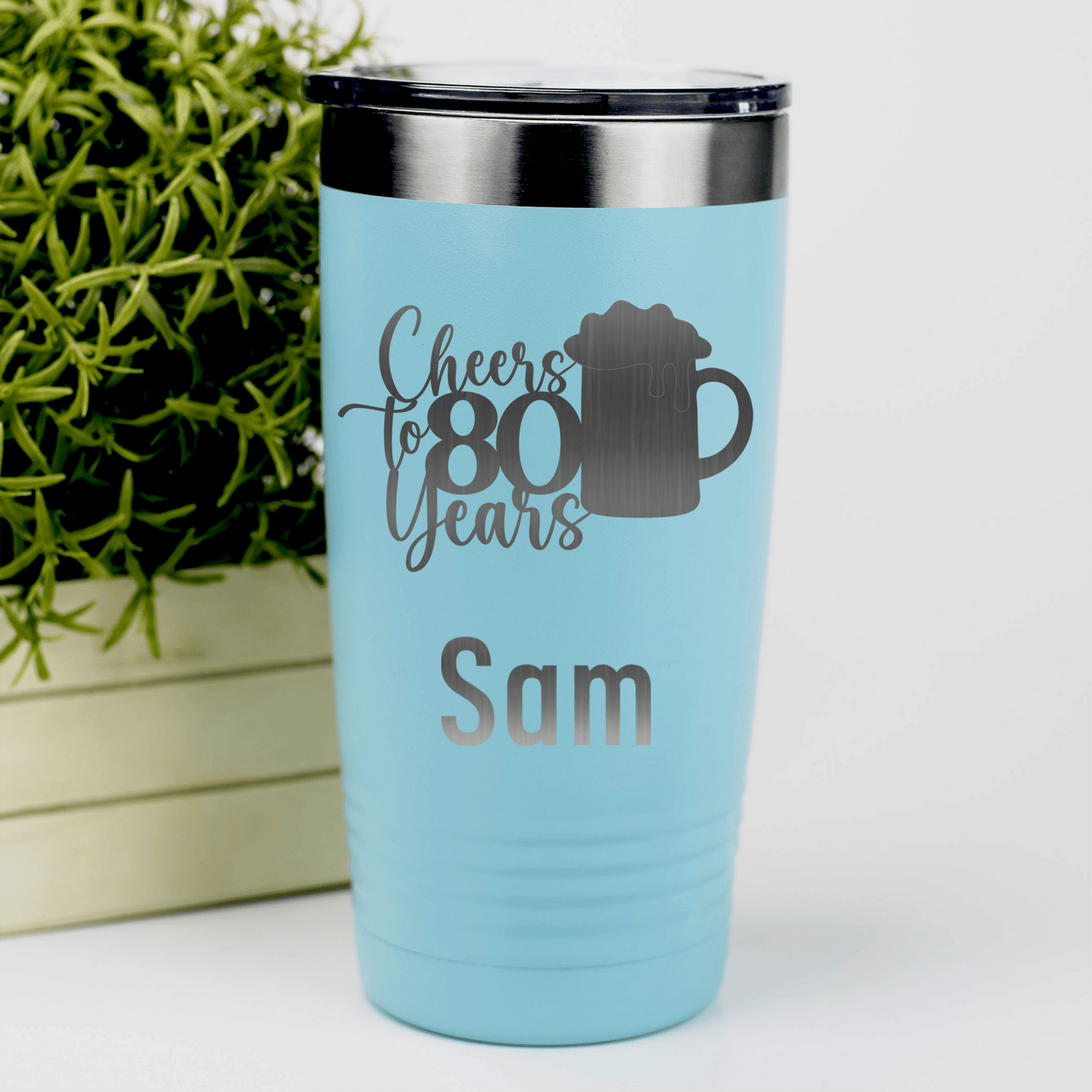 Teal Birthday Tumbler With Cheers To 80 Years Beer Design