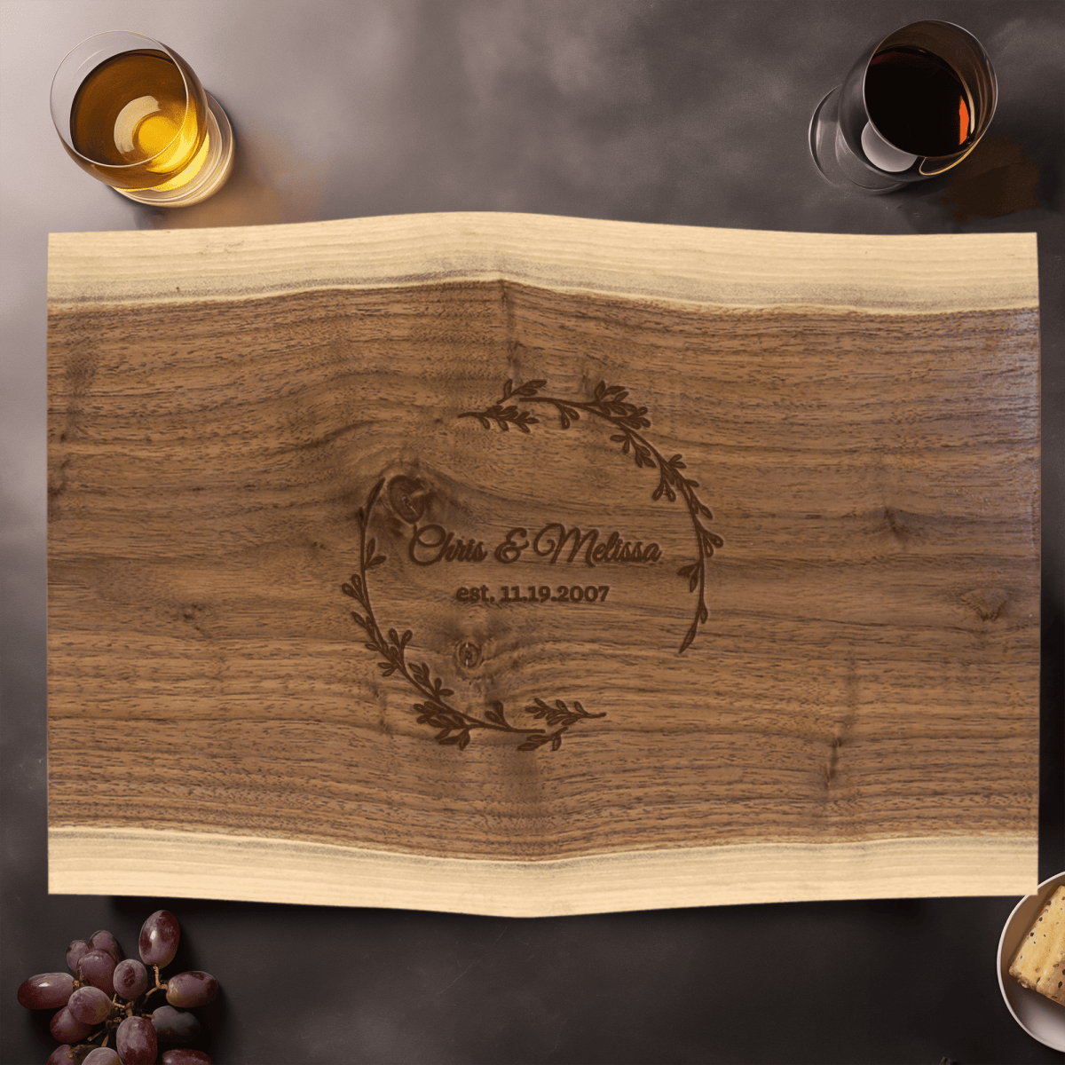 Anniversary Walnut Cutting Board With Cherished Names Design