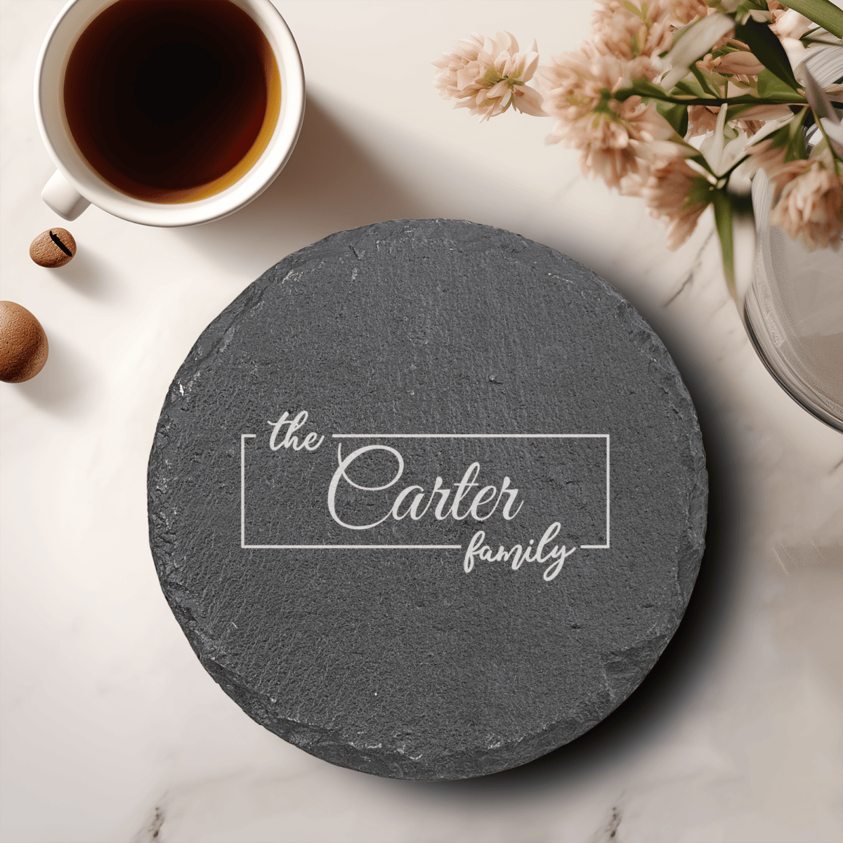Personalized Classic Family Legacy Slate Coasters (Set of 4) for her, Customized Gifts for Women by Groovy Girl Gifts