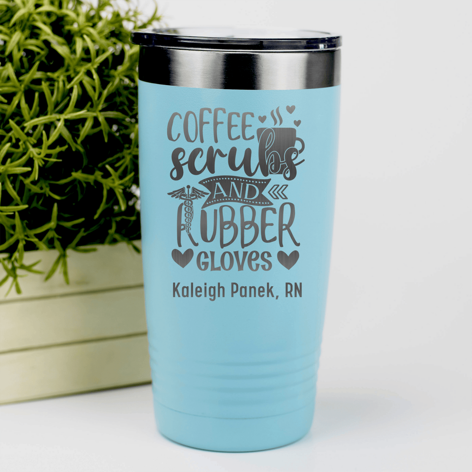 Teal Nurse Tumbler With Coffee Scrubs And Gloves Design