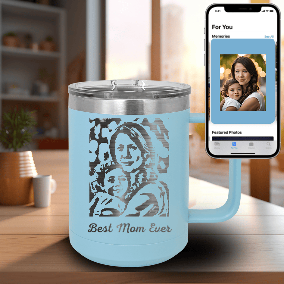Light Blue Mothers Day Mug Shaped Tumbler With Custom Mothers Day Design