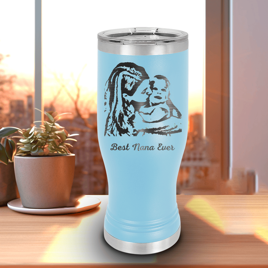 Light Blue Mothers Day Pilsner Tumbler With Custom Mothers Day Design