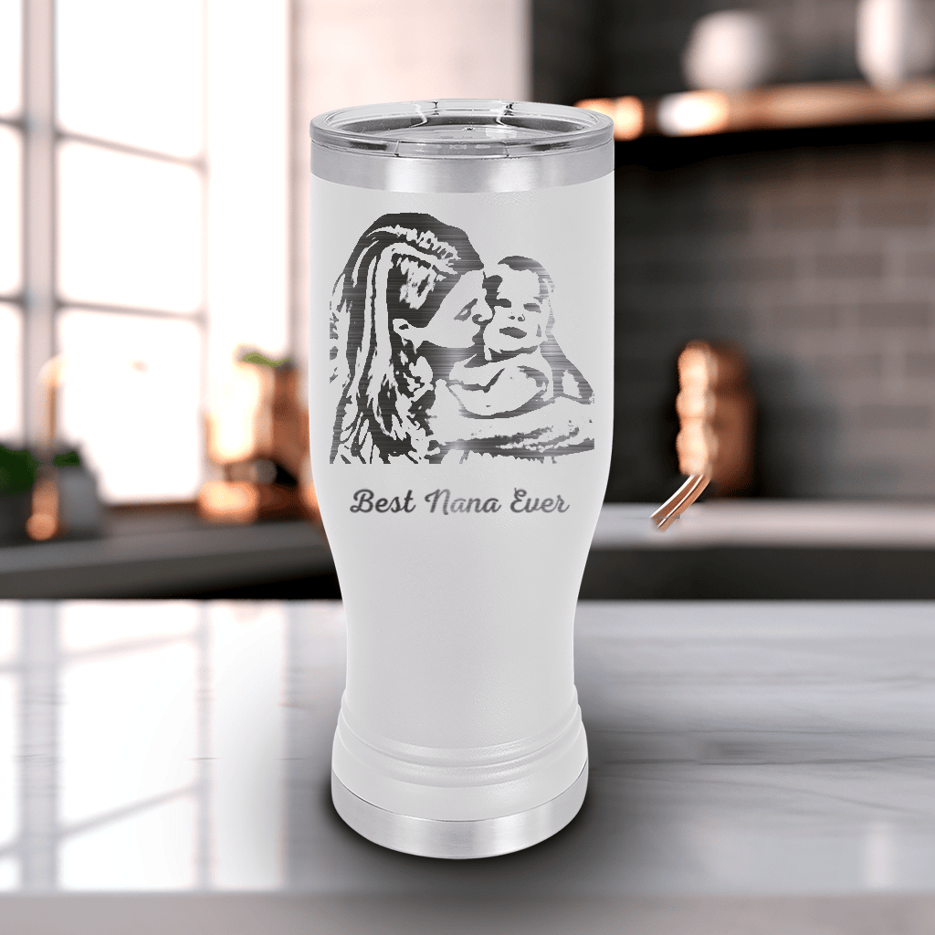 White Mothers Day Pilsner Tumbler With Custom Mothers Day Design