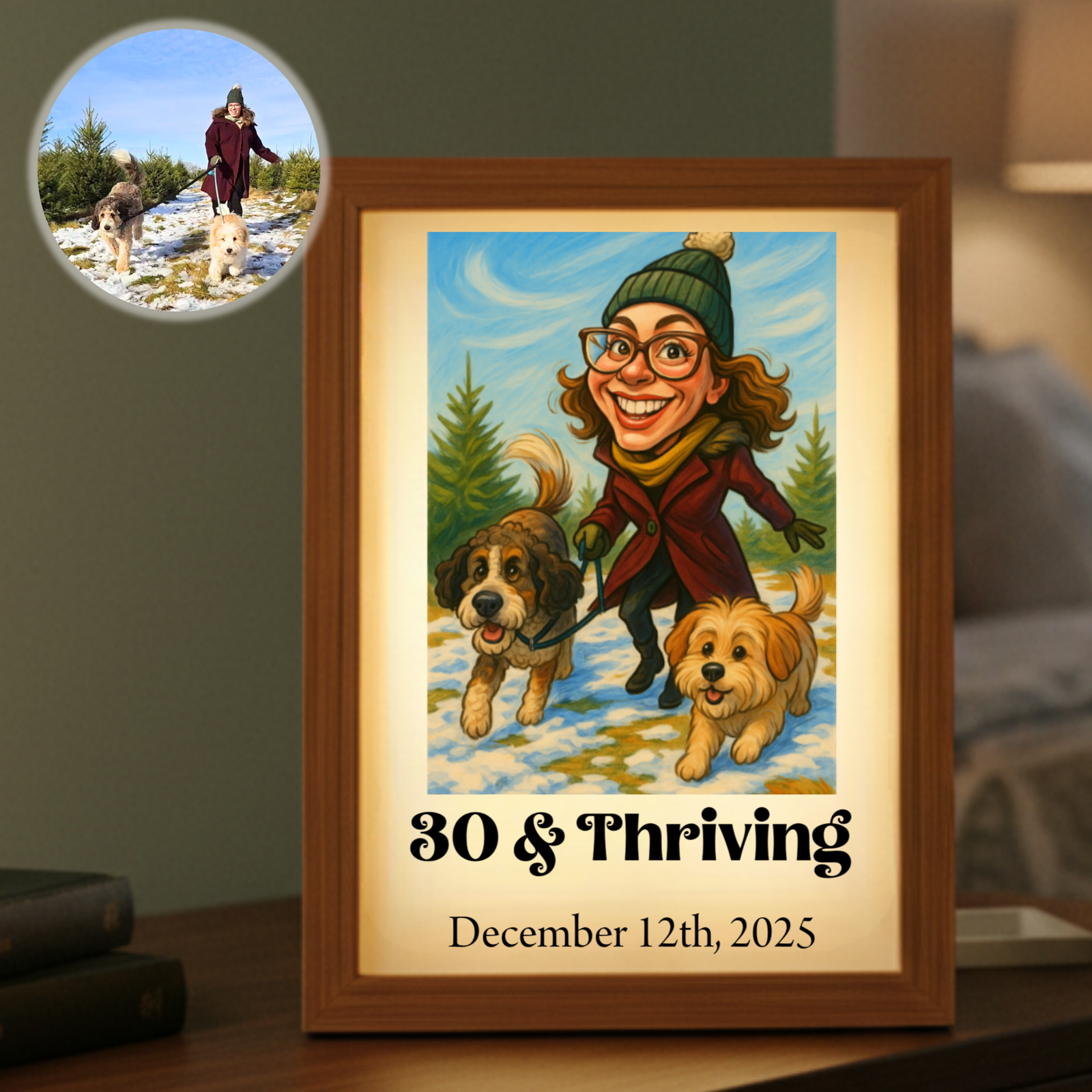 Birthday Caricature Light Box with custom cartoon image and personalized message