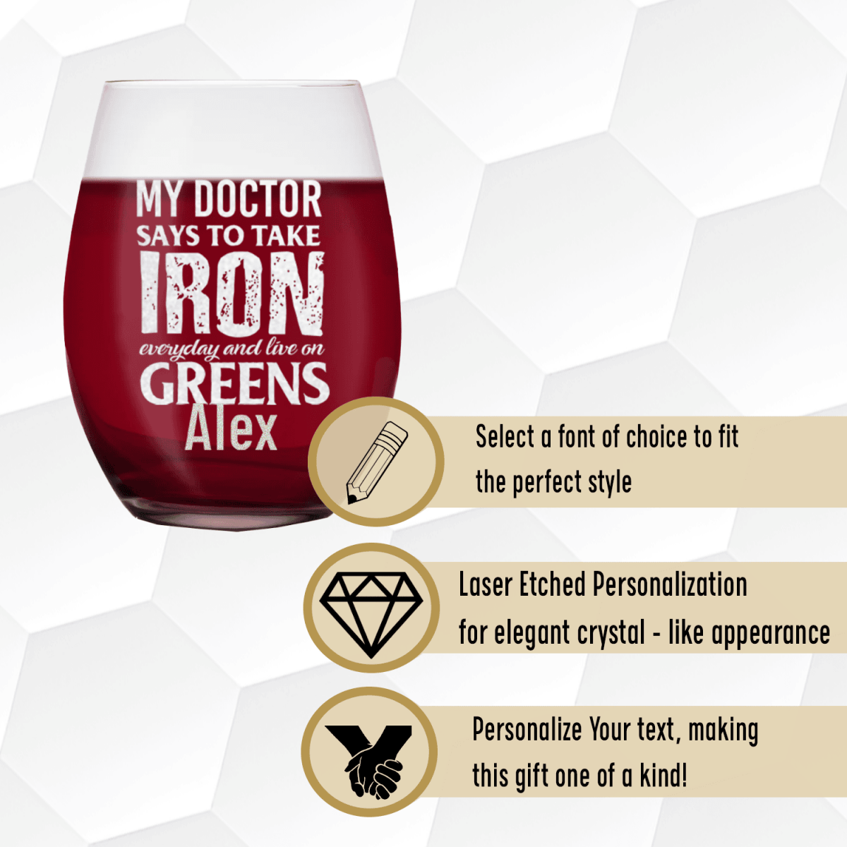 Personalized Doctors Orders For Golf Stemless Wine Glass for her, Customized Gifts for Women by Groovy Girl Gifts