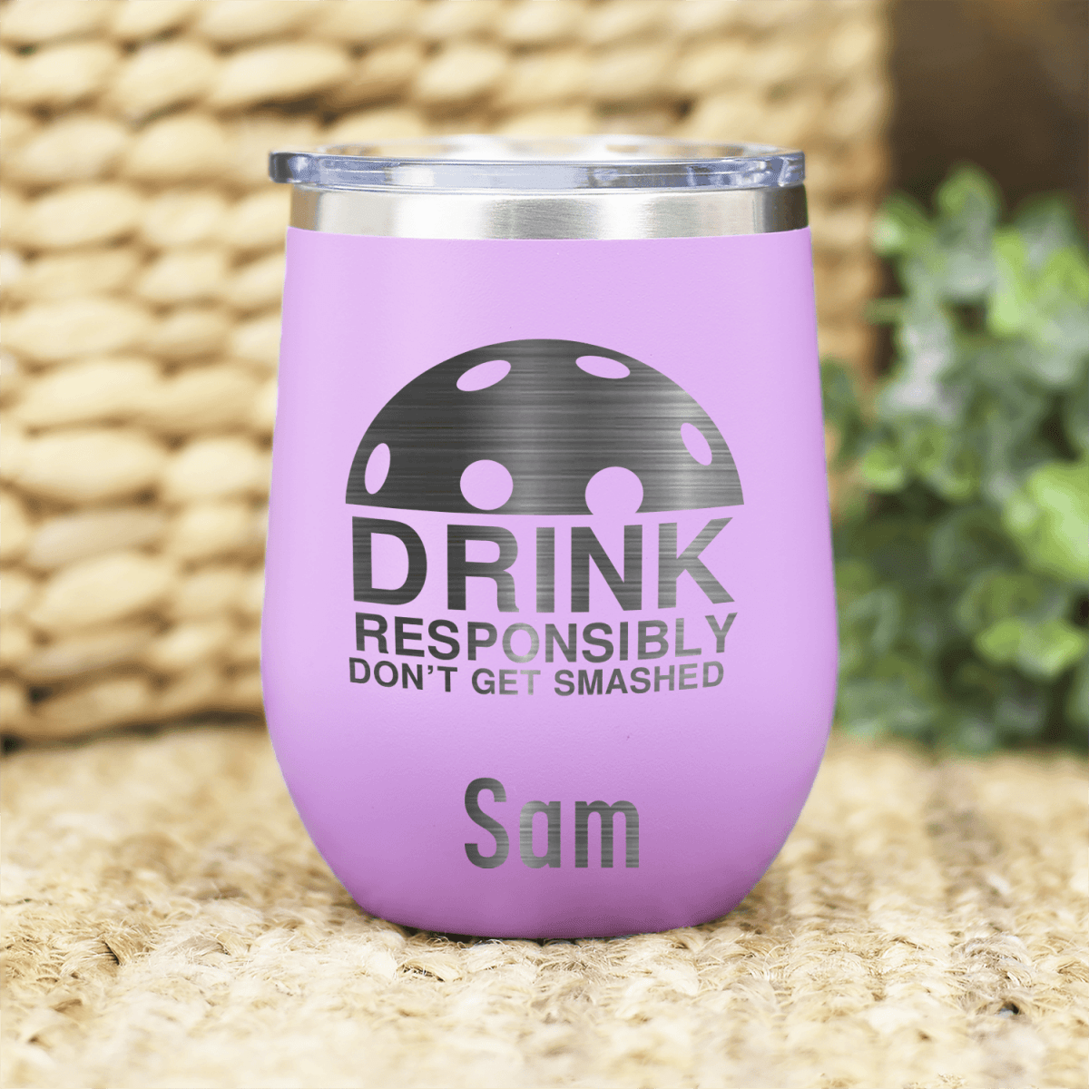 Light Purple Pickleball Wine Tumbler With Dont Get Smashed Design