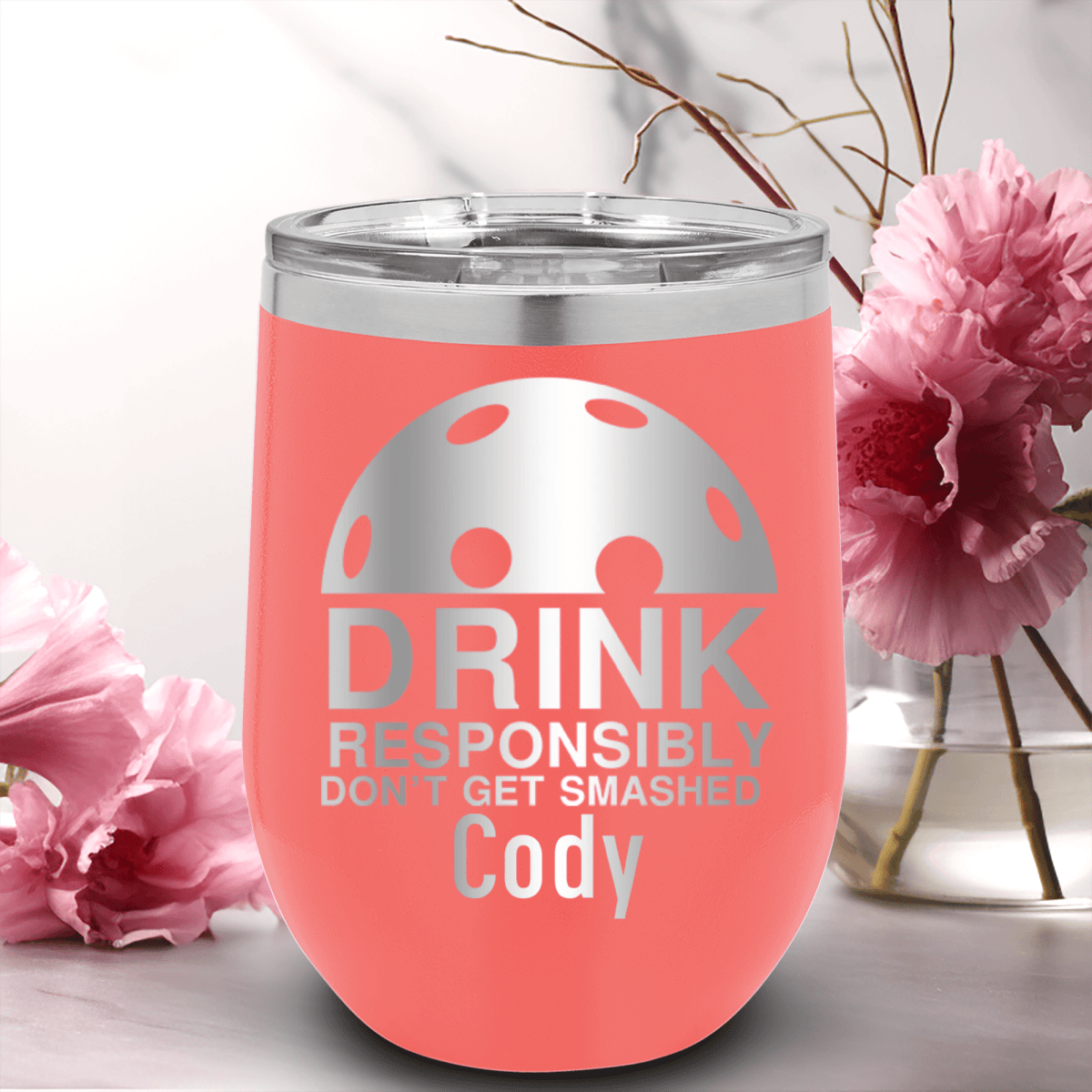 Salmon Pickleball Wine Tumbler With Dont Get Smashed Design
