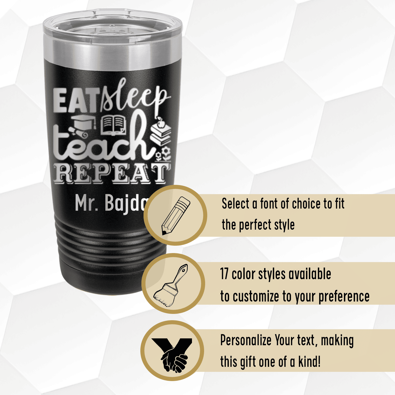 Personalized Eat Sleep Teach And Repeat Tumbler for her, Customized Gifts for Women by Groovy Girl Gifts
