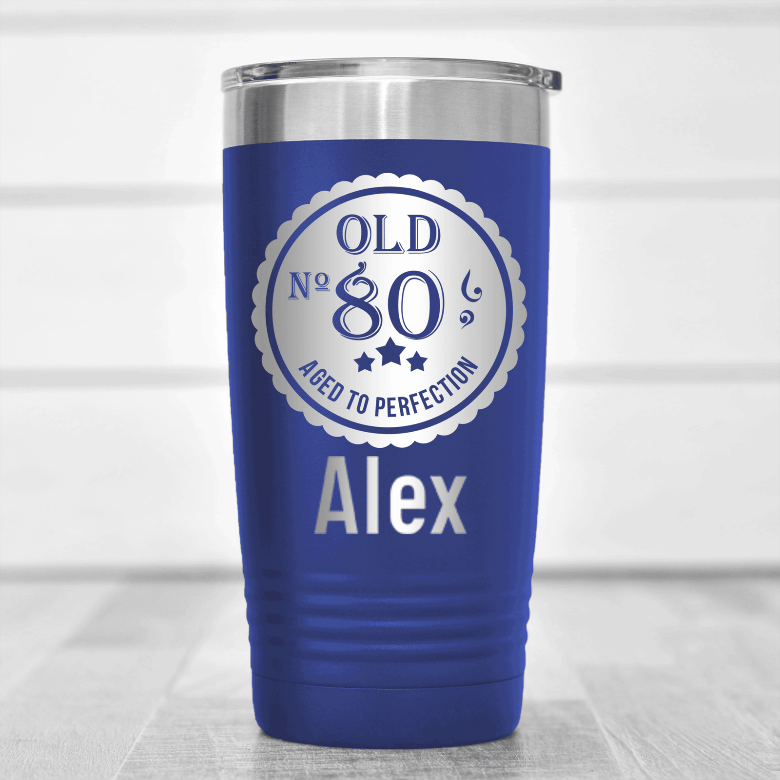Blue Birthday Tumbler With Eighty Aged To Perfection Design