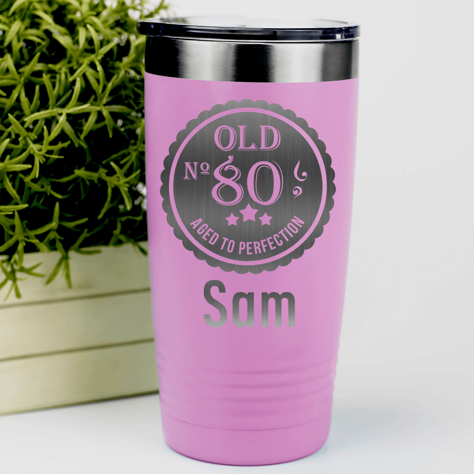 Pink Birthday Tumbler With Eighty Aged To Perfection Design