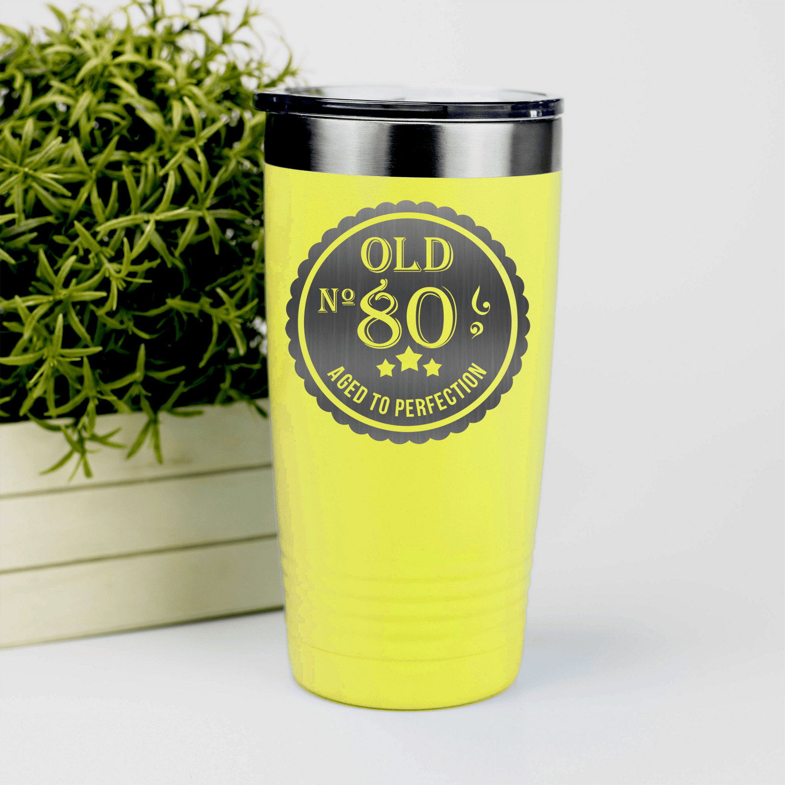 Yellow birthday tumbler Eighty Aged To Perfection