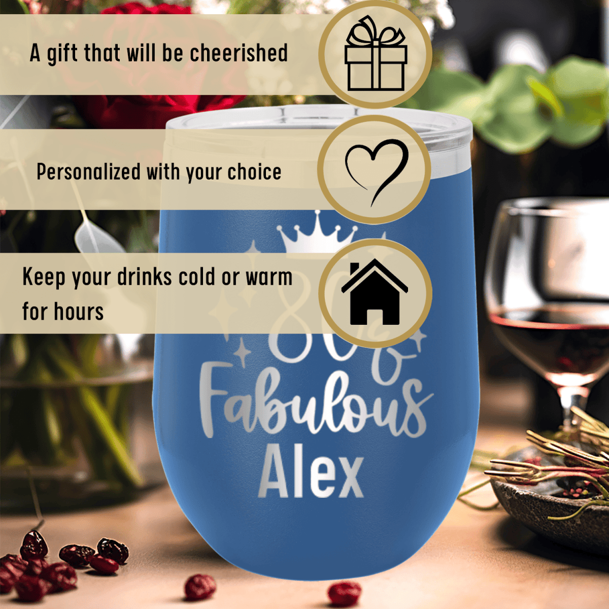 Personalized Eighty And Fabulous Wine Tumbler for her, Customized Gifts for Women by Groovy Girl Gifts
