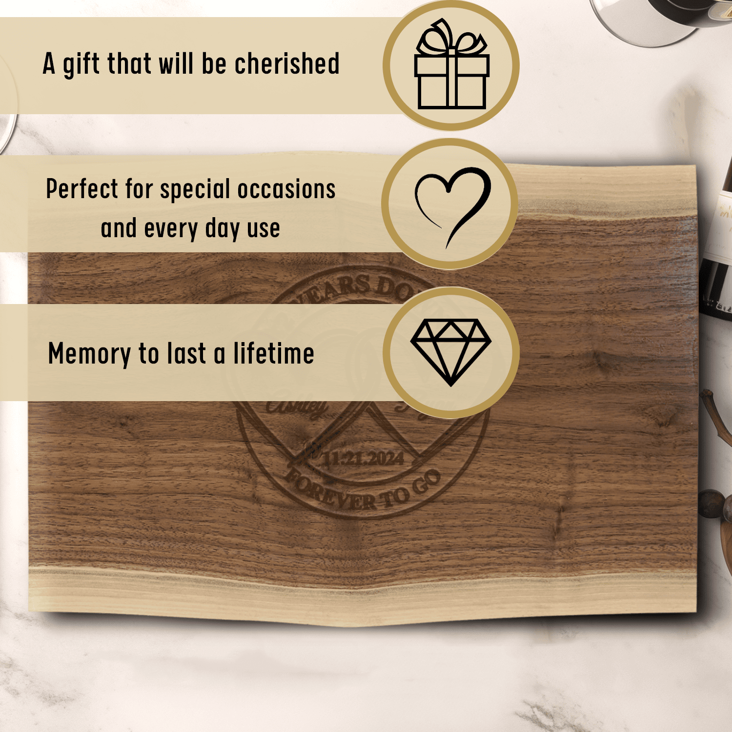 Anniversary Black Walnut Cutting Board With Entwined Hearts Anniversary Design