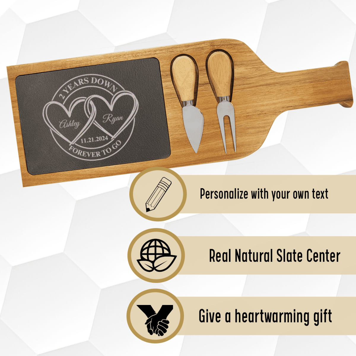 Personalized Entwined Hearts Anniversary Wood Slate Serving Tray With Handle for her, Customized Gifts for Women by Groovy Girl Gifts