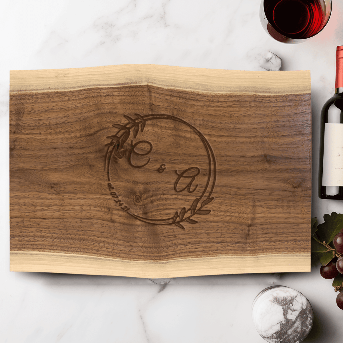 Anniversary Walnut Cutting Board With Eternal Embrace Design
