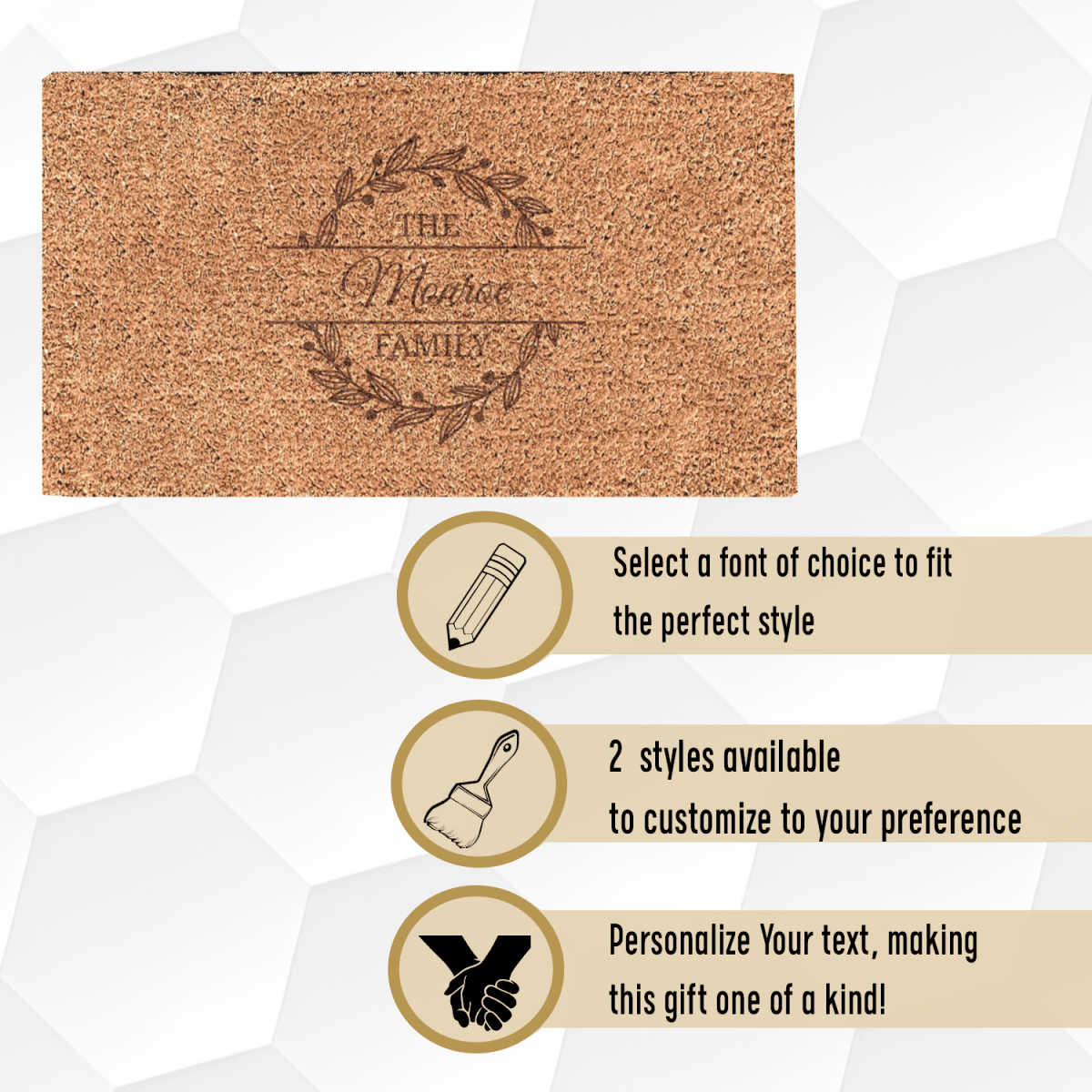 Personalized Family Holly Wreath Engraved Door Mat for her, Customized Gifts for Women by Groovy Girl Gifts