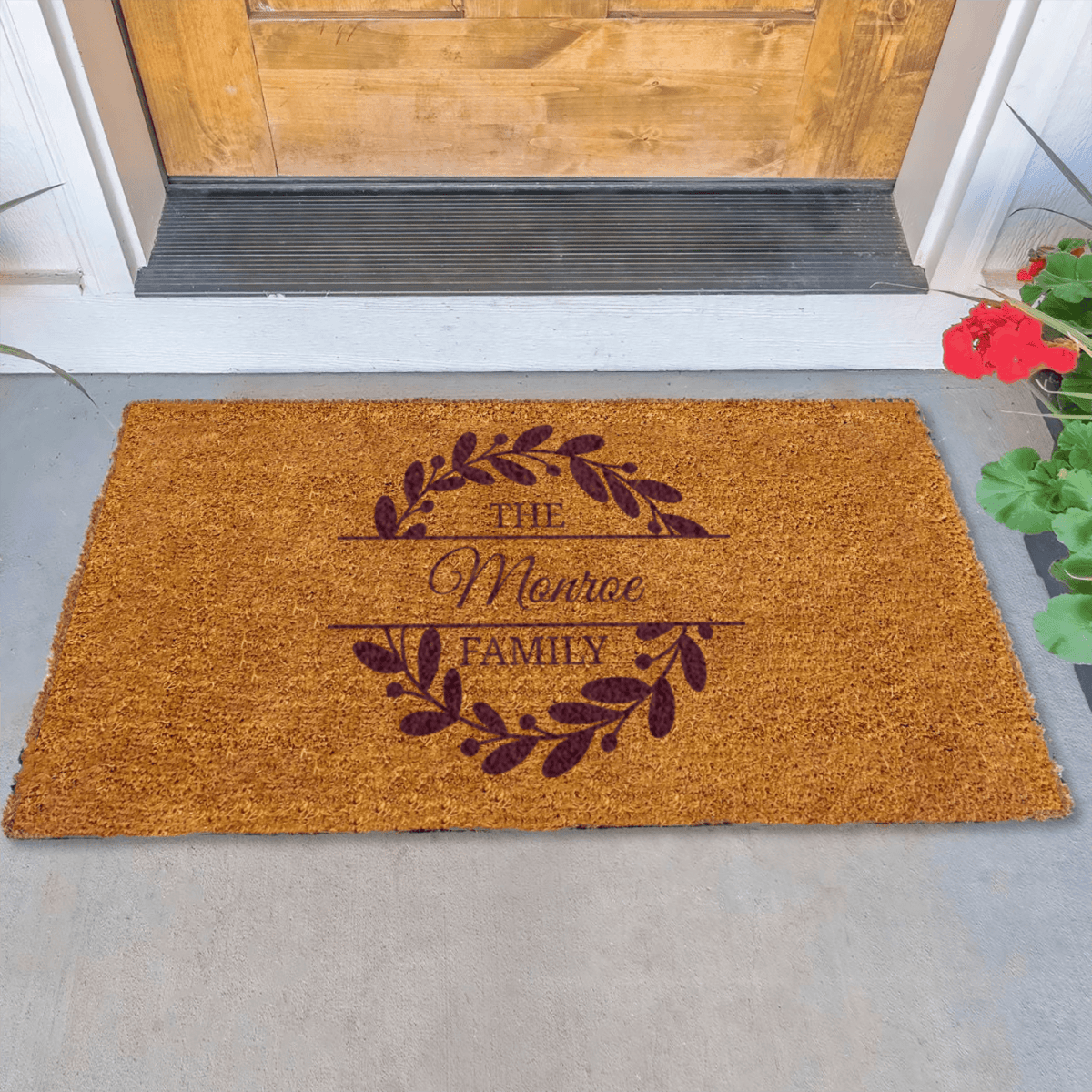 Personalized Family Leaf Badge Engraved Door Mat for her, Customized Gifts for Women by Groovy Girl Gifts