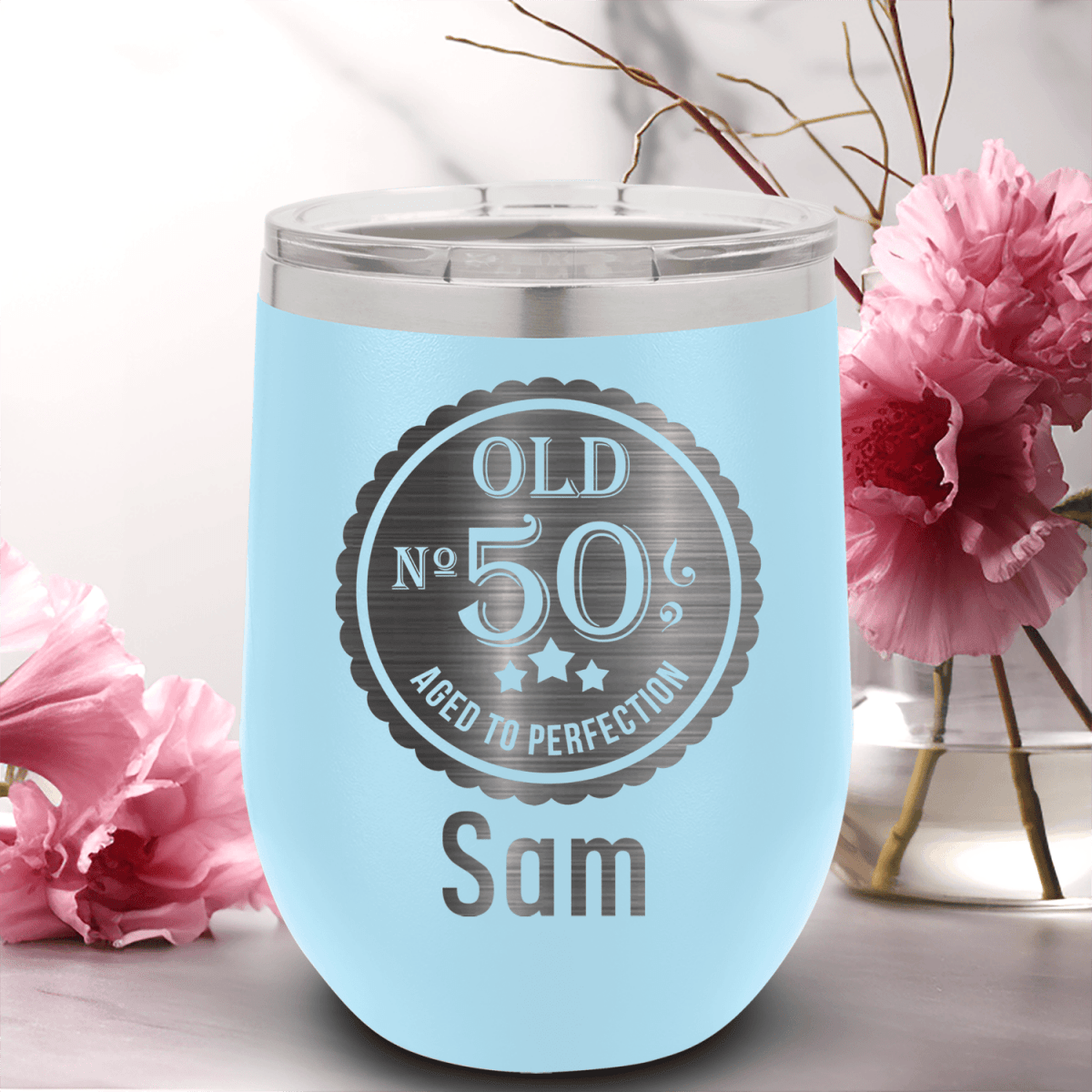 Personalized Fifty Aged To Perfection Wine Tumbler for her, Customized Gifts for Women by Groovy Girl Gifts