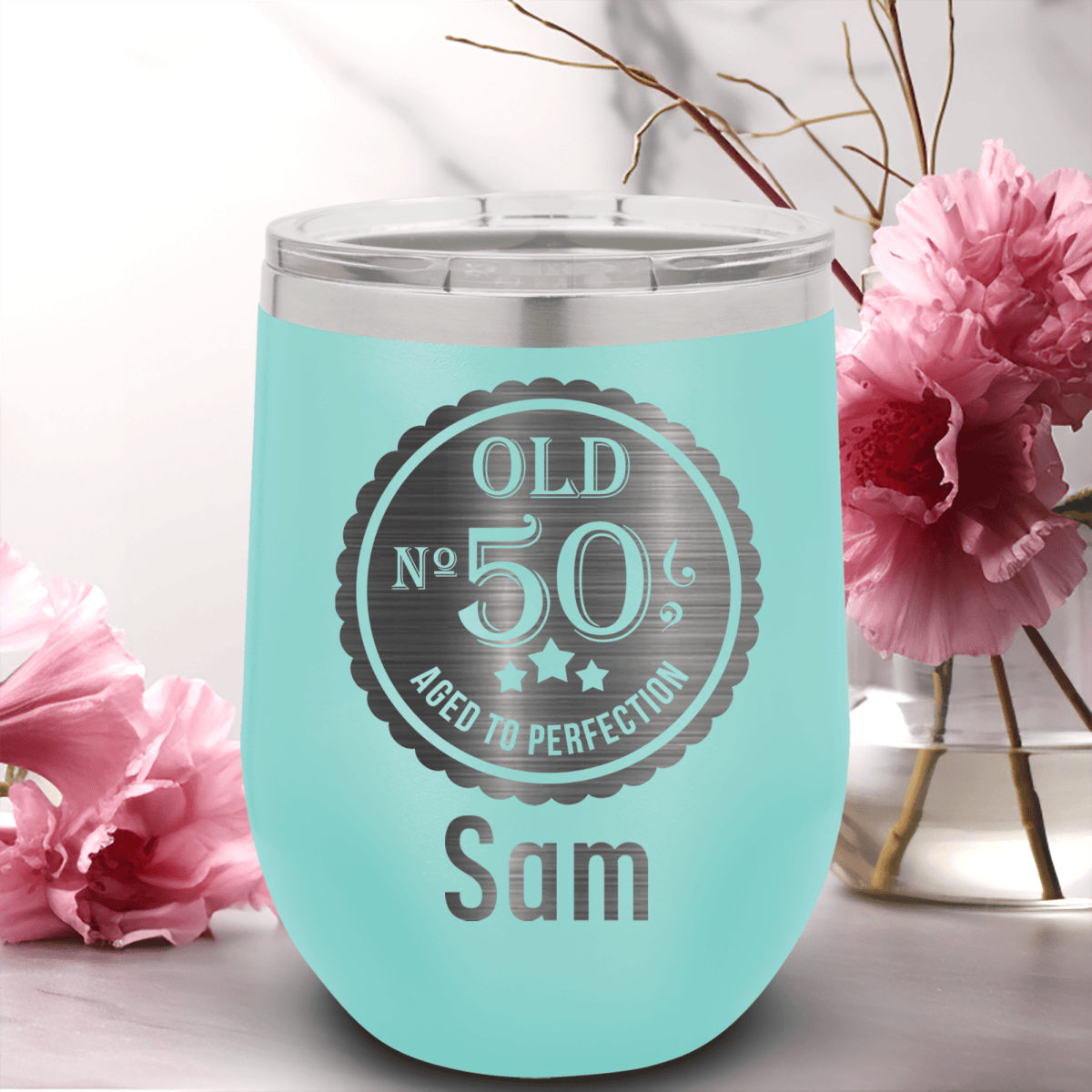 Personalized Fifty Aged To Perfection Wine Tumbler for her, Customized Gifts for Women by Groovy Girl Gifts