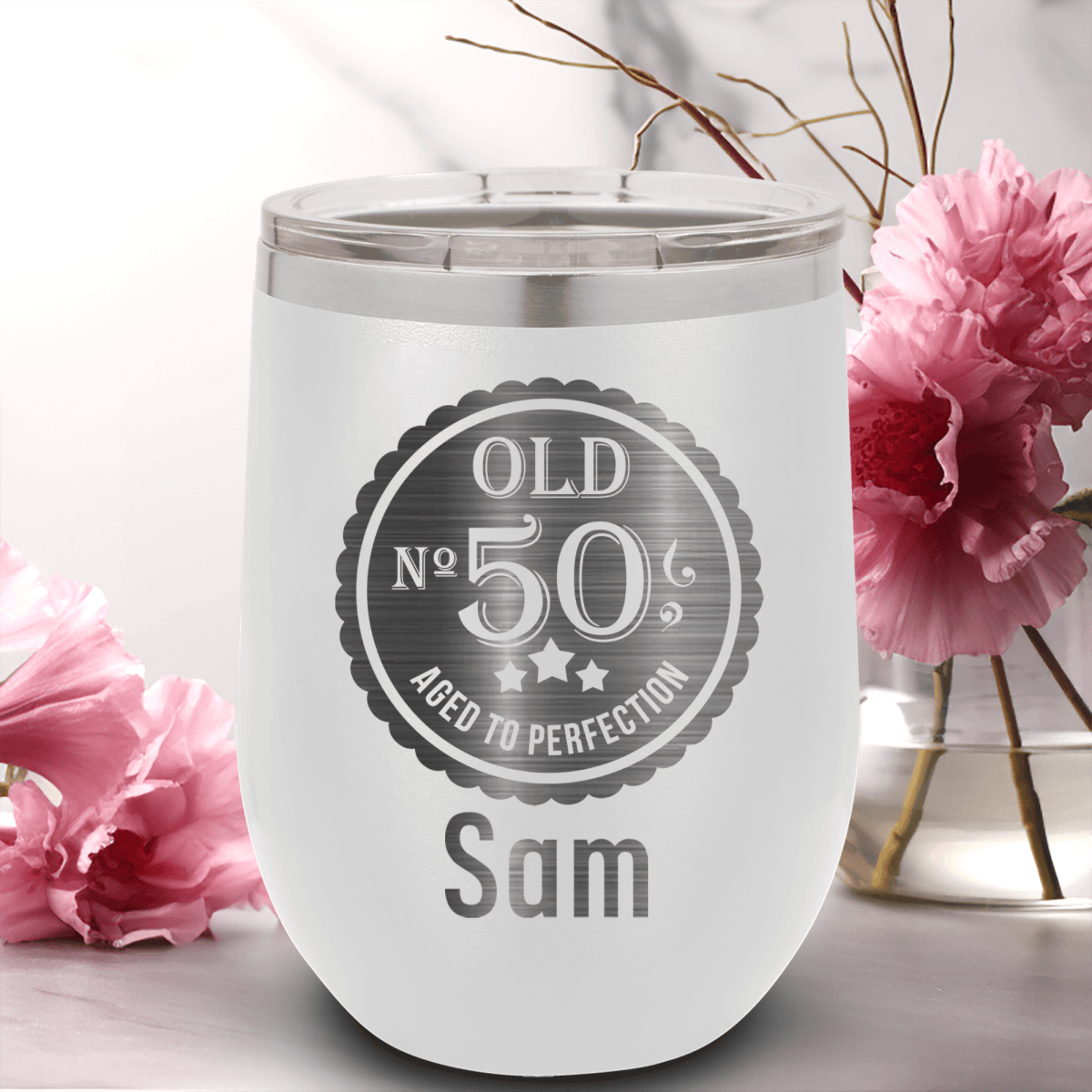 Personalized Fifty Aged To Perfection Wine Tumbler for her, Customized Gifts for Women by Groovy Girl Gifts