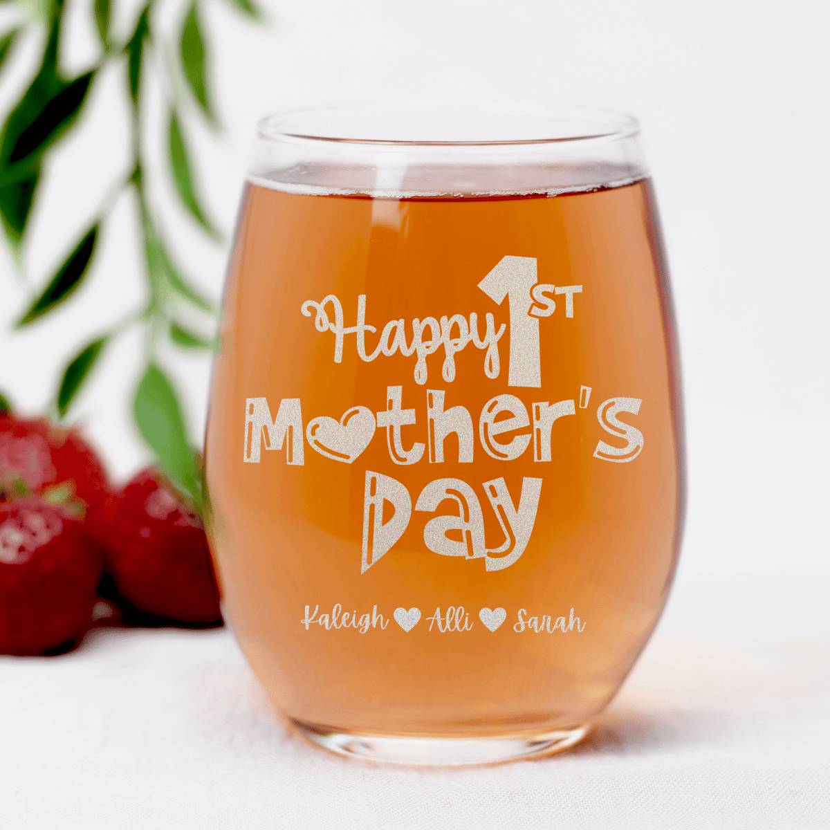 Personalized First Mothers Day Stemless Wine Glass for her, Customized Gifts for Women by Groovy Girl Gifts